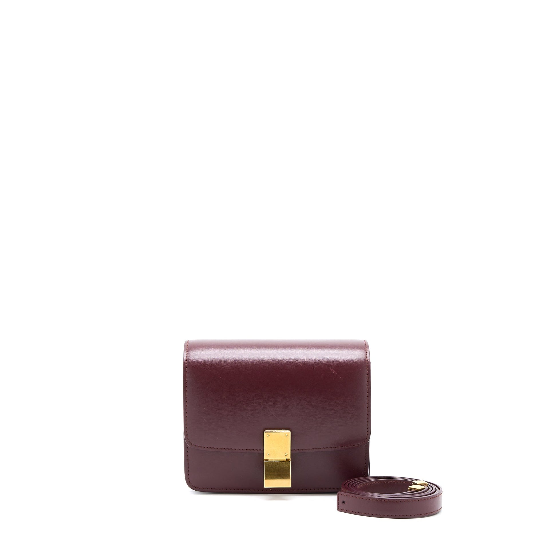 Celine Box Calfskin Burgundy Handbag Mini Travel Bag