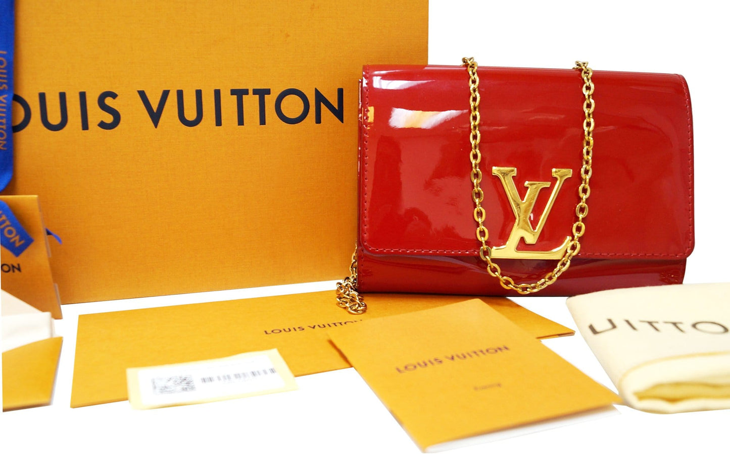 Louis Patent Louise Clutch Shoulder Crossbody Bag Leather Red