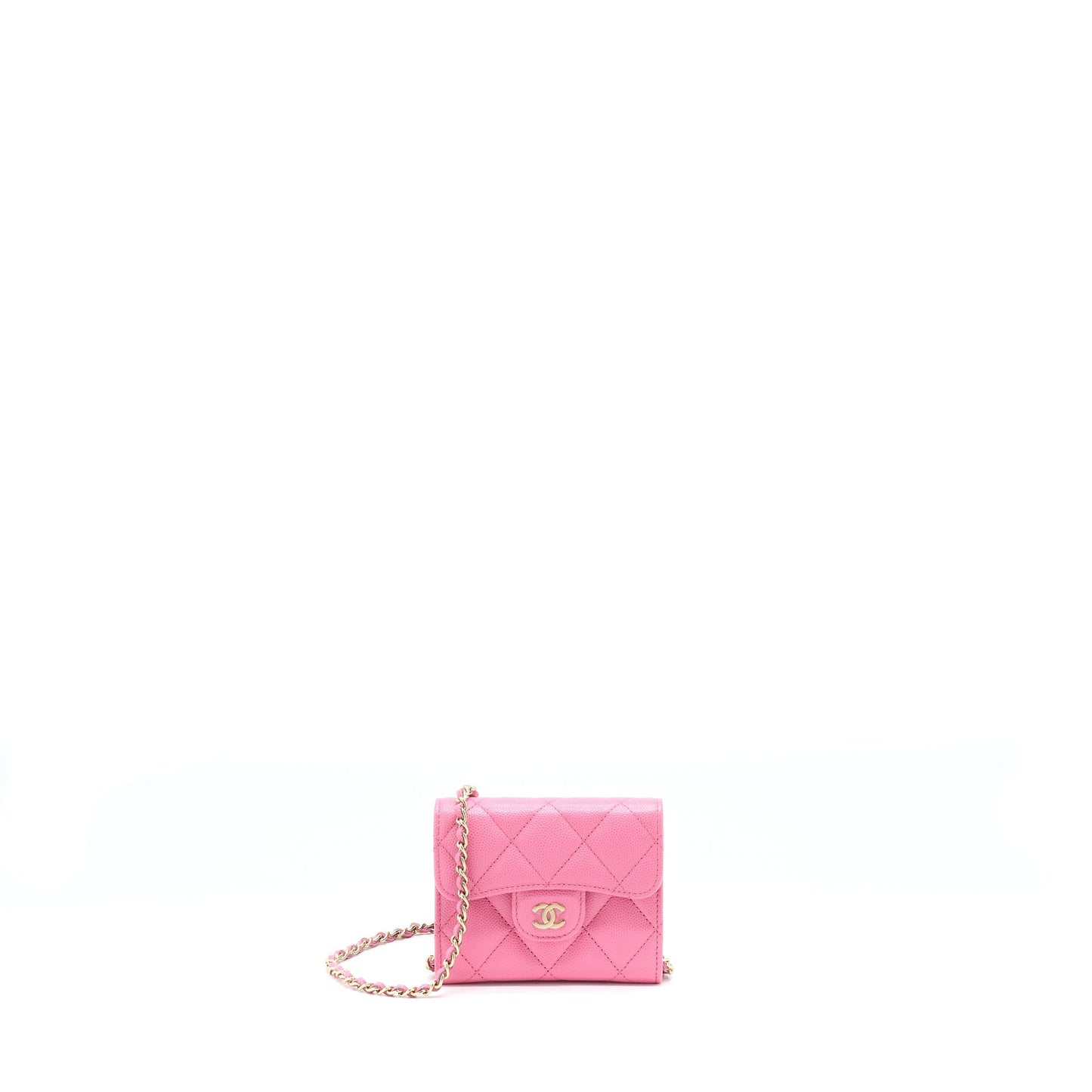 Chanel Flap Card Holder Caviar LGHW Pink Wallet Case
