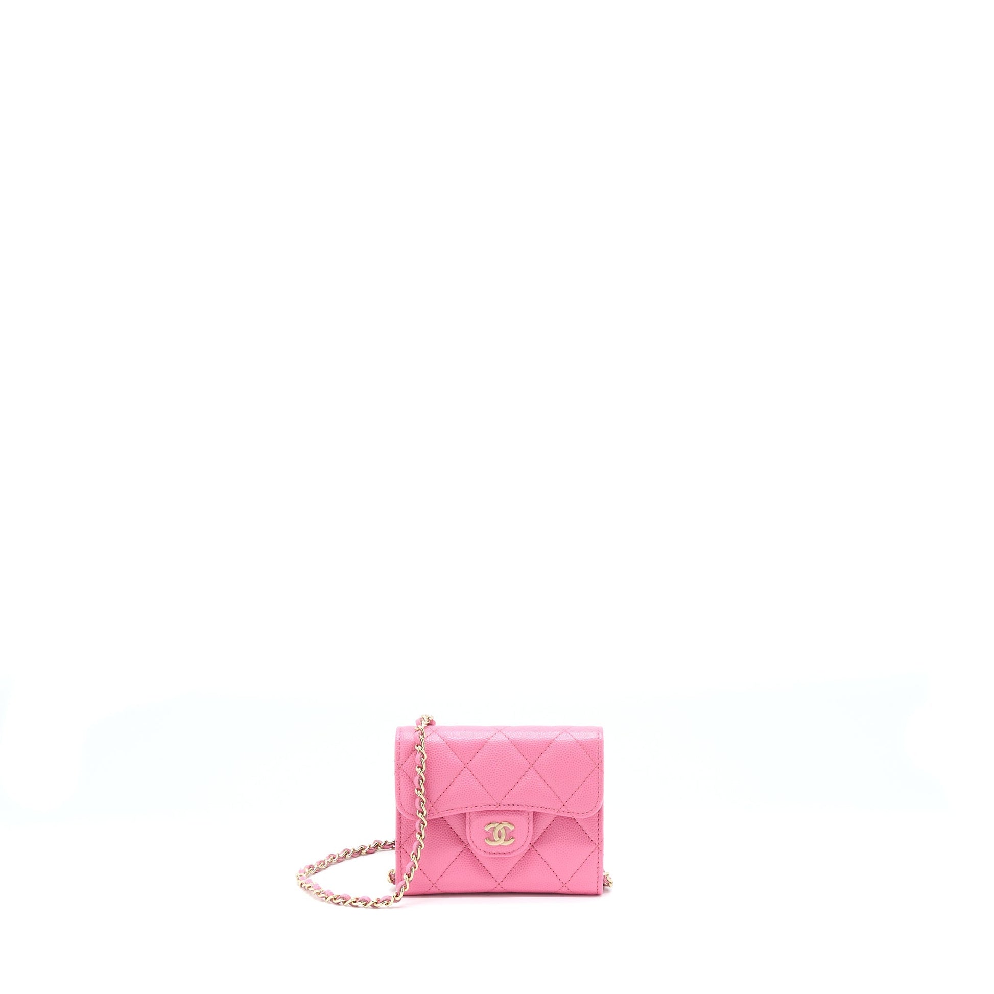Chanel Flap Card Holder Caviar LGHW Pink Wallet Case