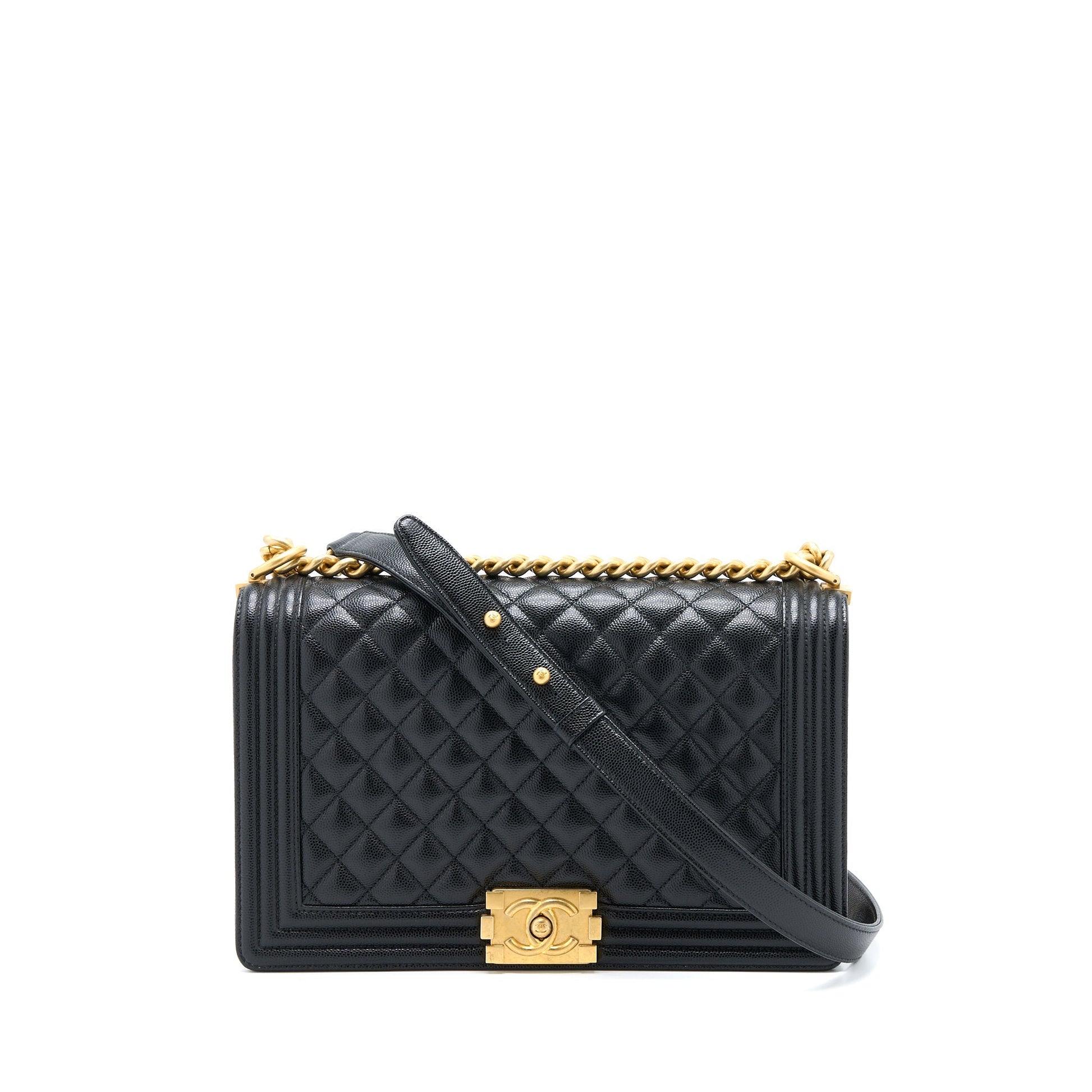 Chanel Boy 28cm Caviar Brushed GHW Black Handbag