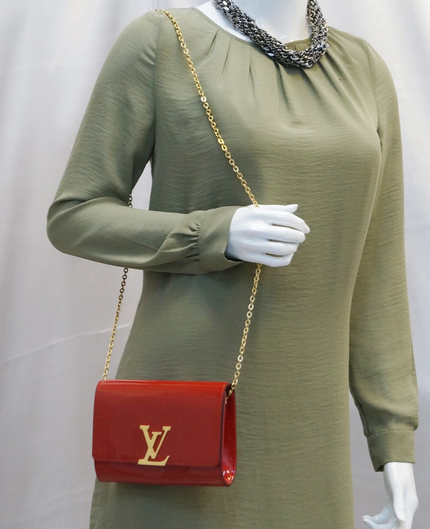 Louis Patent Louise Clutch Shoulder Crossbody Bag Leather Red