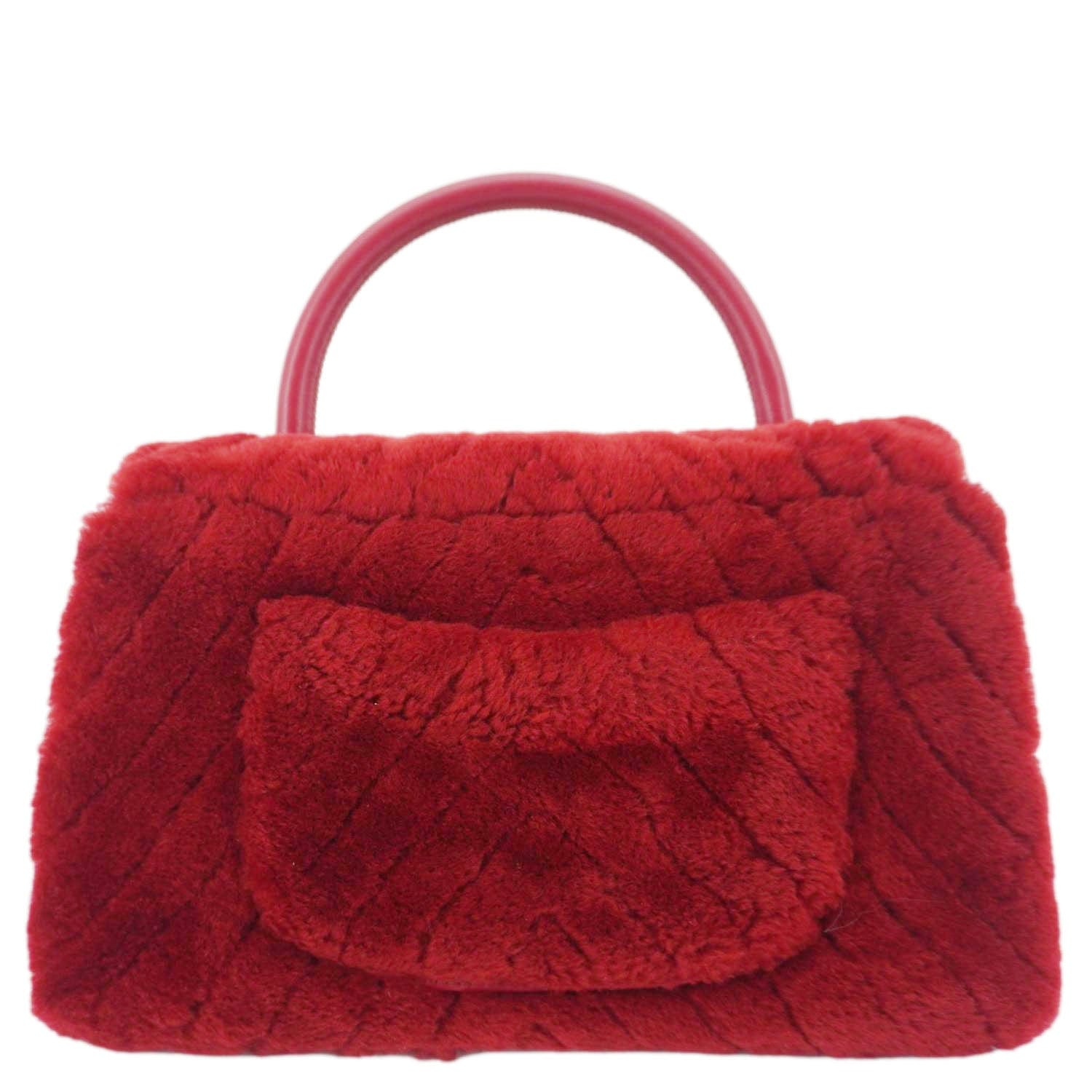 Chanel Coco Handle Flap Shearling Chevron Red Travel Bag