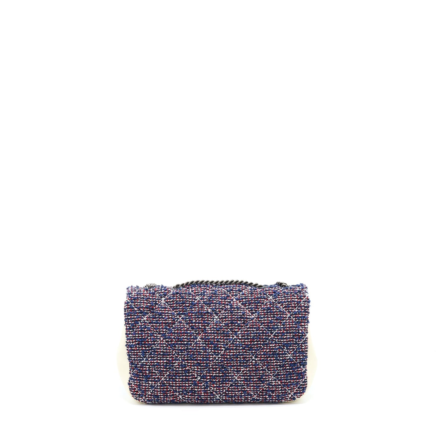 Chanel Seasonal Rectangular Flap Tweed Ruthenium Hardware White Blue Red Shoulder Bag