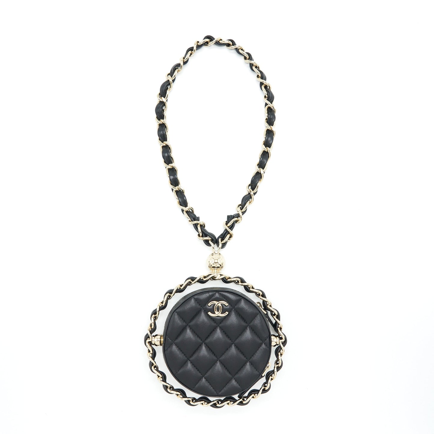 Chanel Round Lambskin LGHW Black Clutch Bag