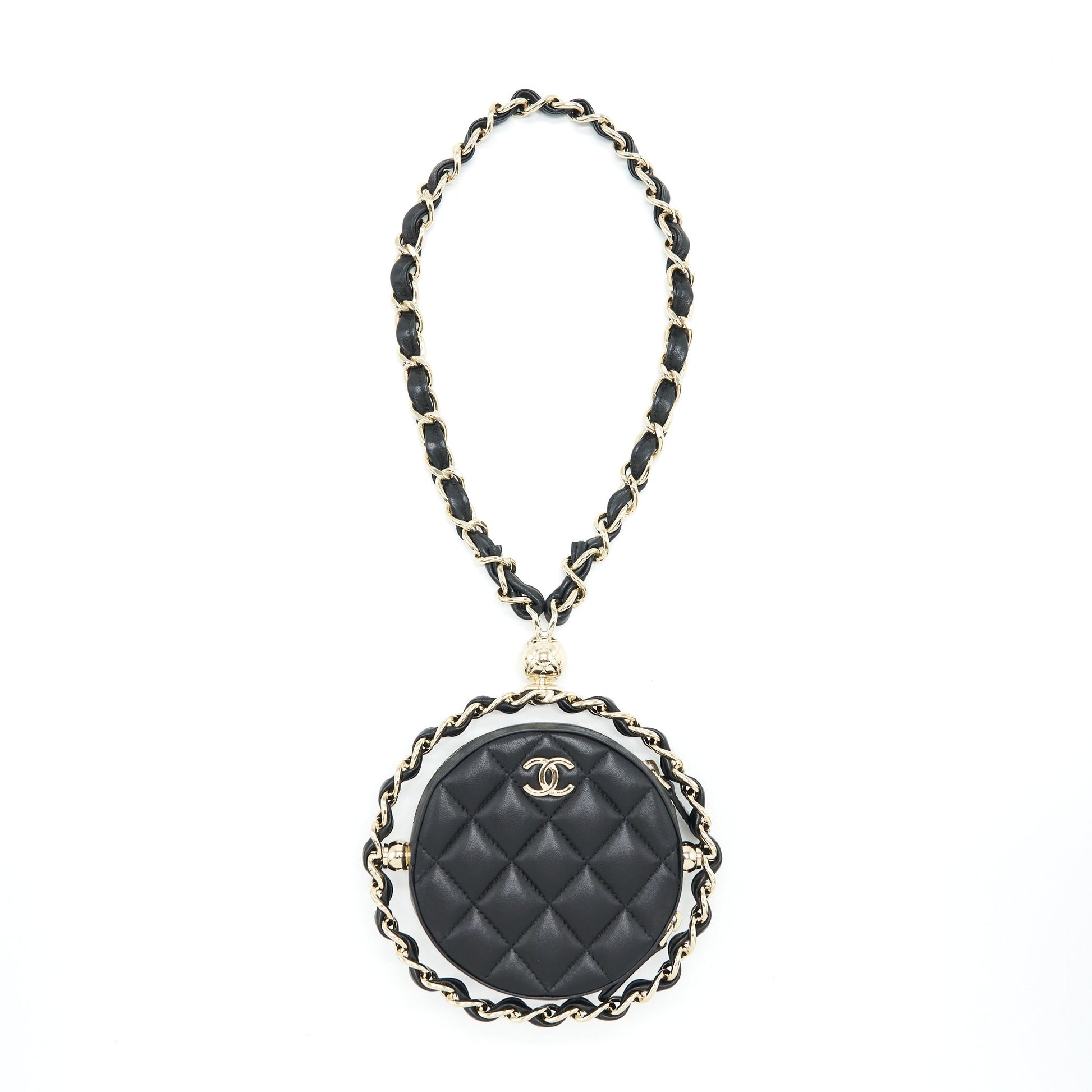 Chanel Round Lambskin LGHW Black Clutch Bag