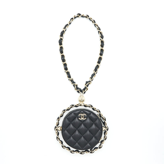 Chanel Round Lambskin LGHW Black Clutch Bag