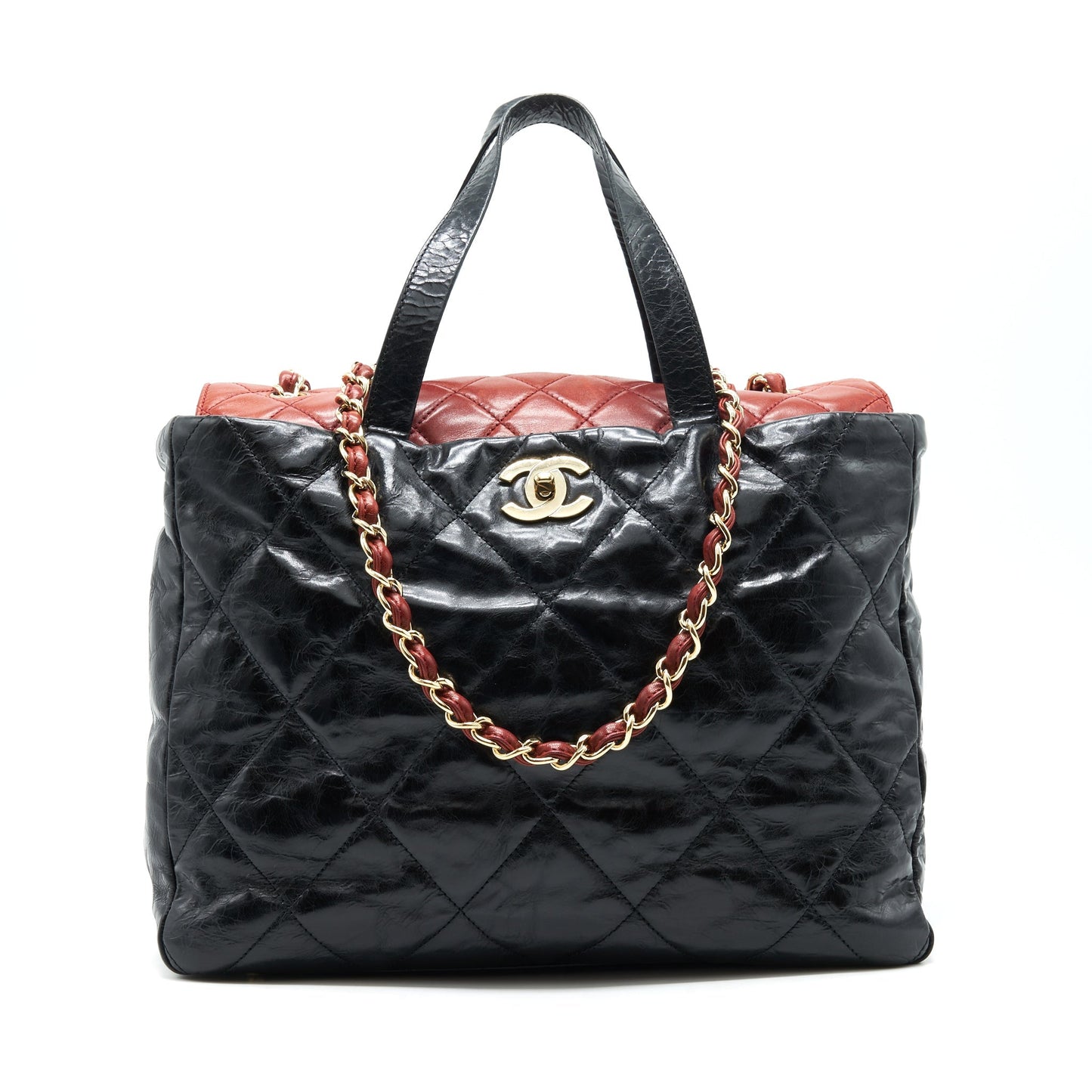 Chanel Calfskin GHW Black Red Tote Bag