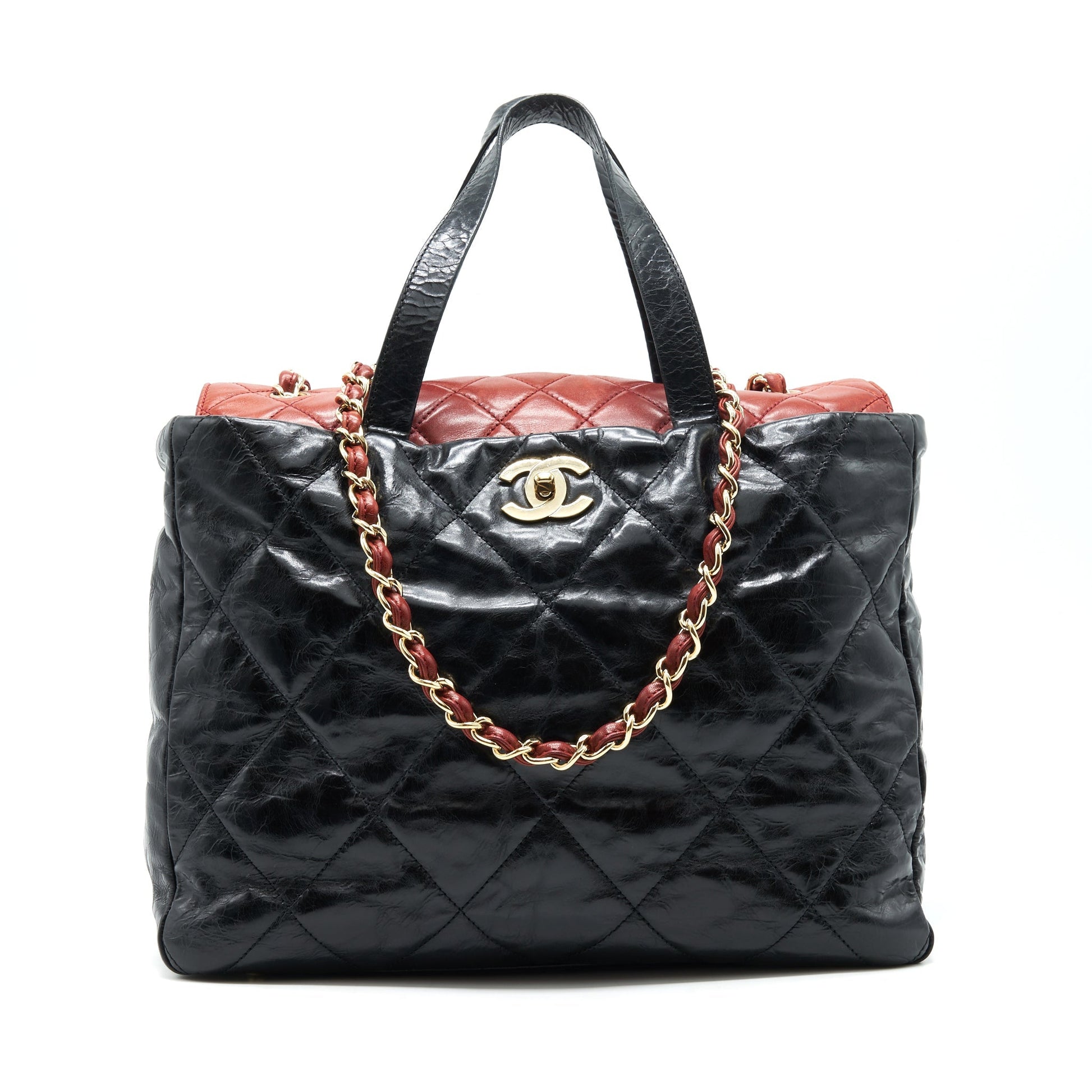 Chanel Calfskin GHW Black Red Tote Bag