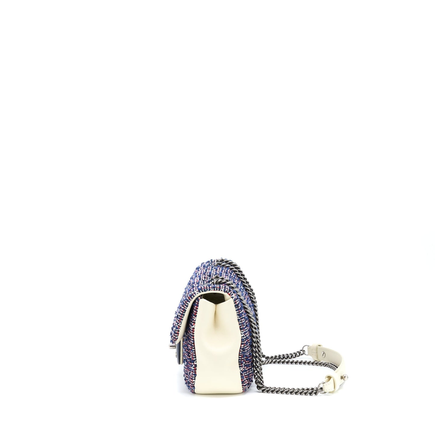 Chanel Seasonal Rectangular Flap Tweed Ruthenium Hardware White Blue Red Shoulder Bag