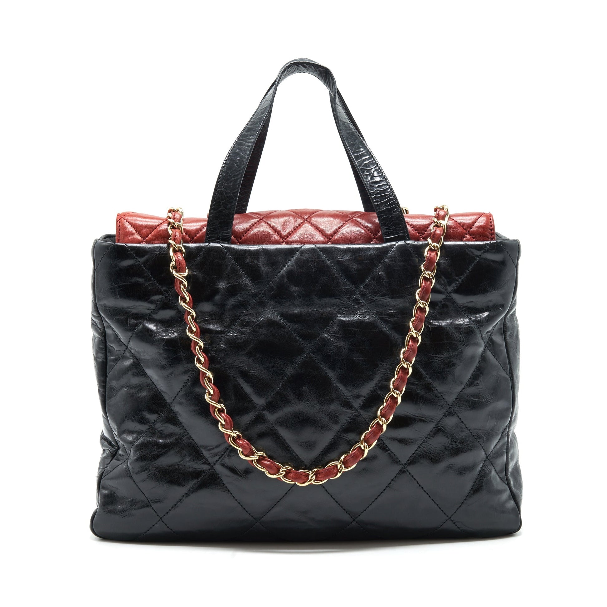 Chanel Calfskin GHW Black Red Tote Bag