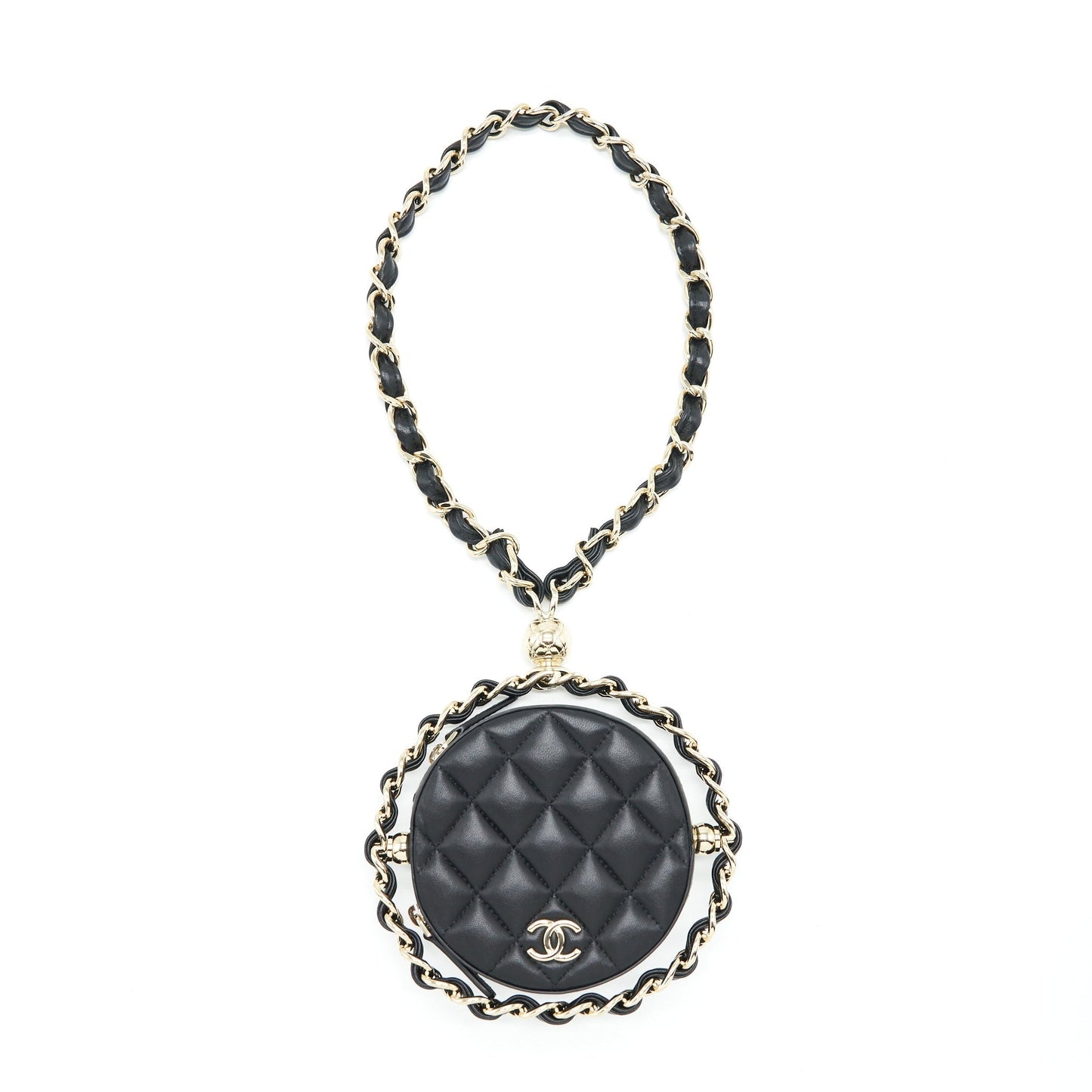 Chanel Round Lambskin LGHW Black Clutch Bag