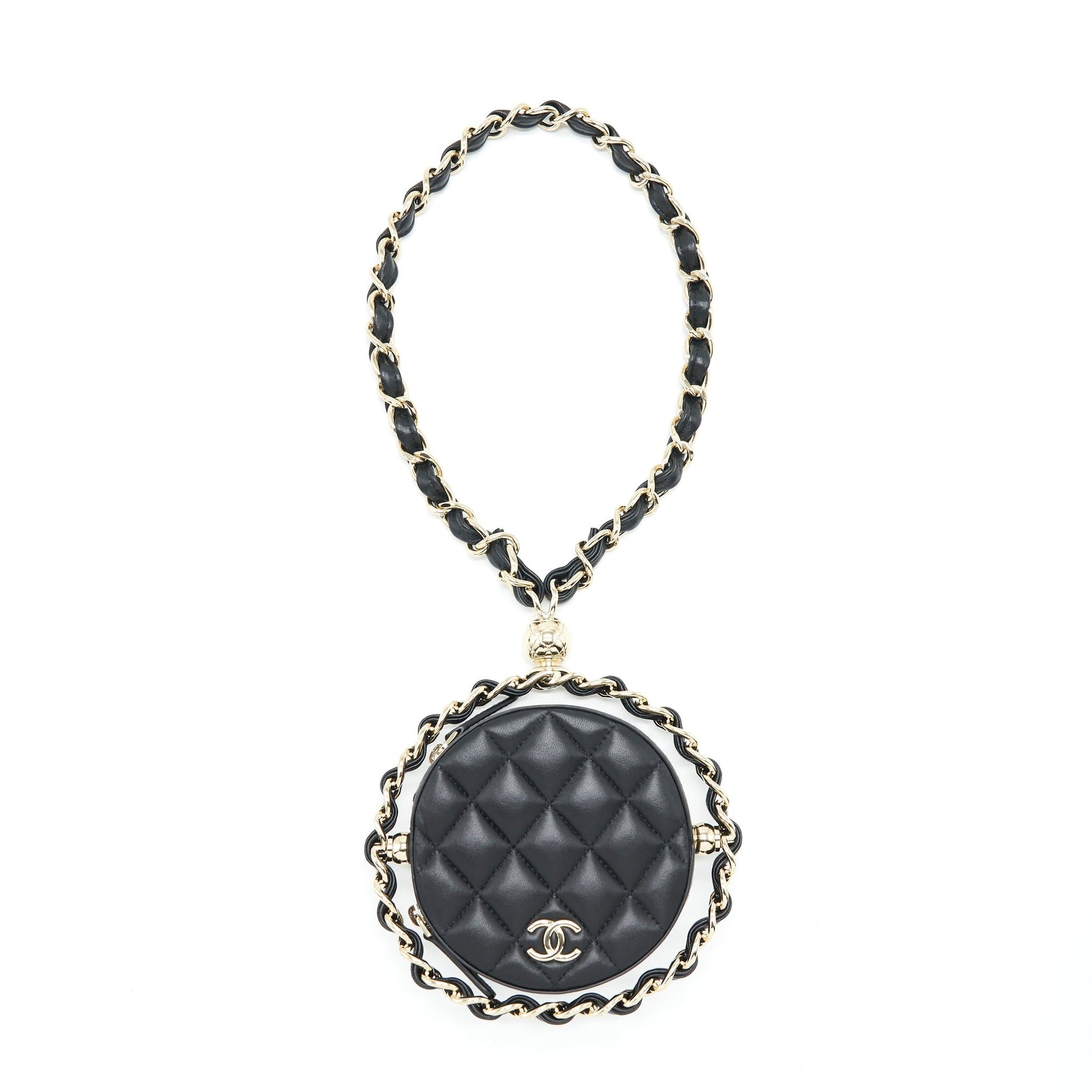 Chanel Round Lambskin LGHW Black Clutch Bag