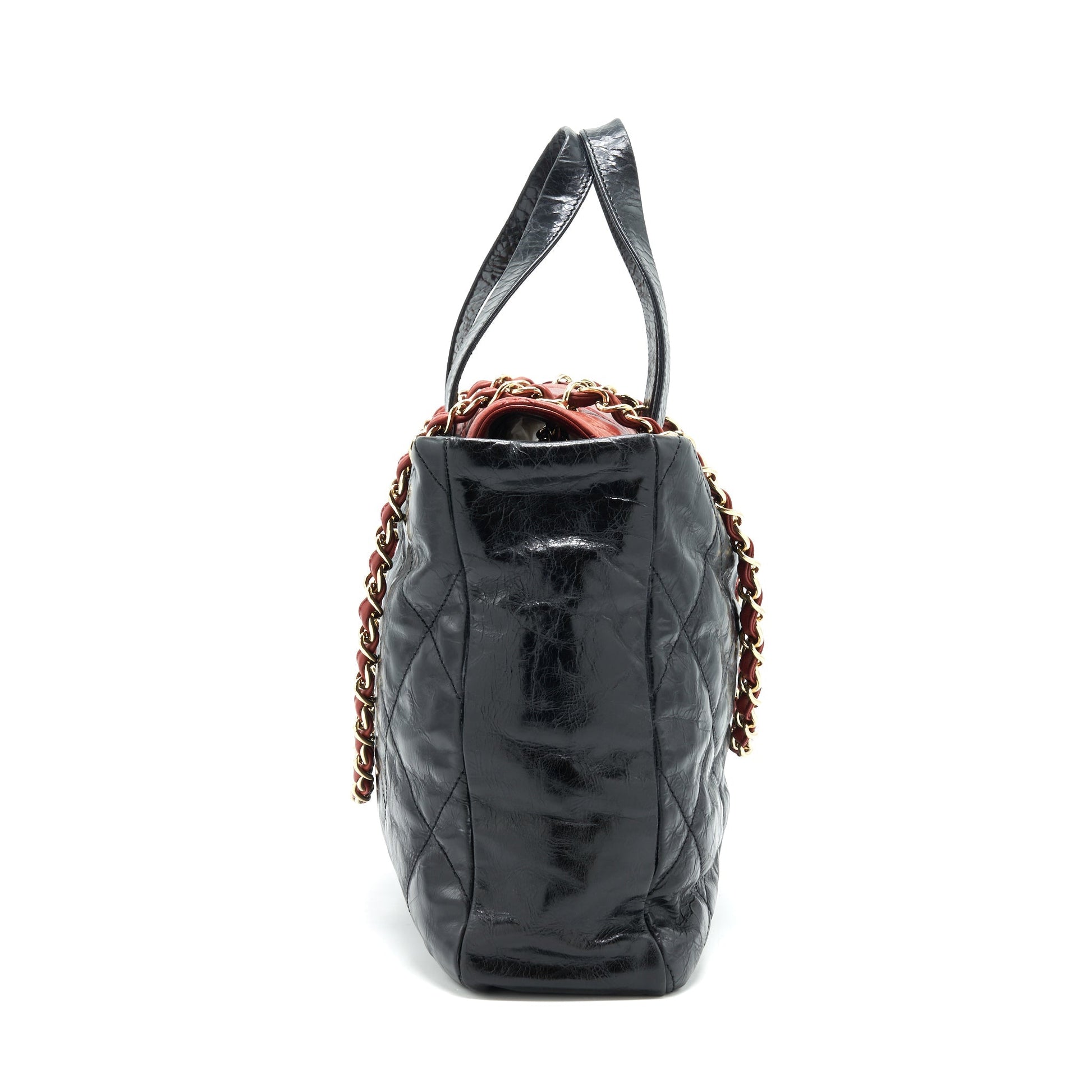 Chanel Calfskin GHW Black Red Tote Bag
