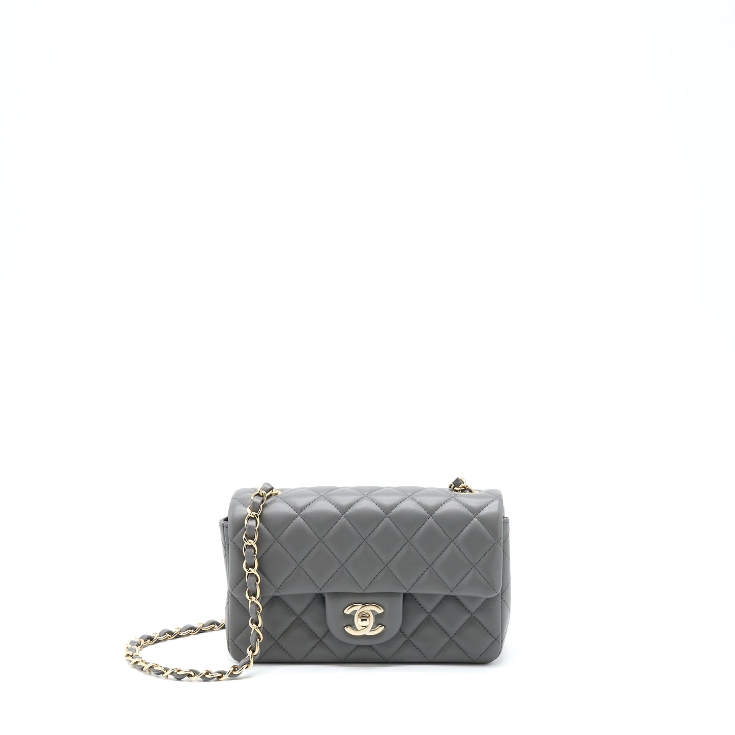 Chanel 22A Rectangular Flap Lambskin LGHW Microchip Grey Shoulder Bag