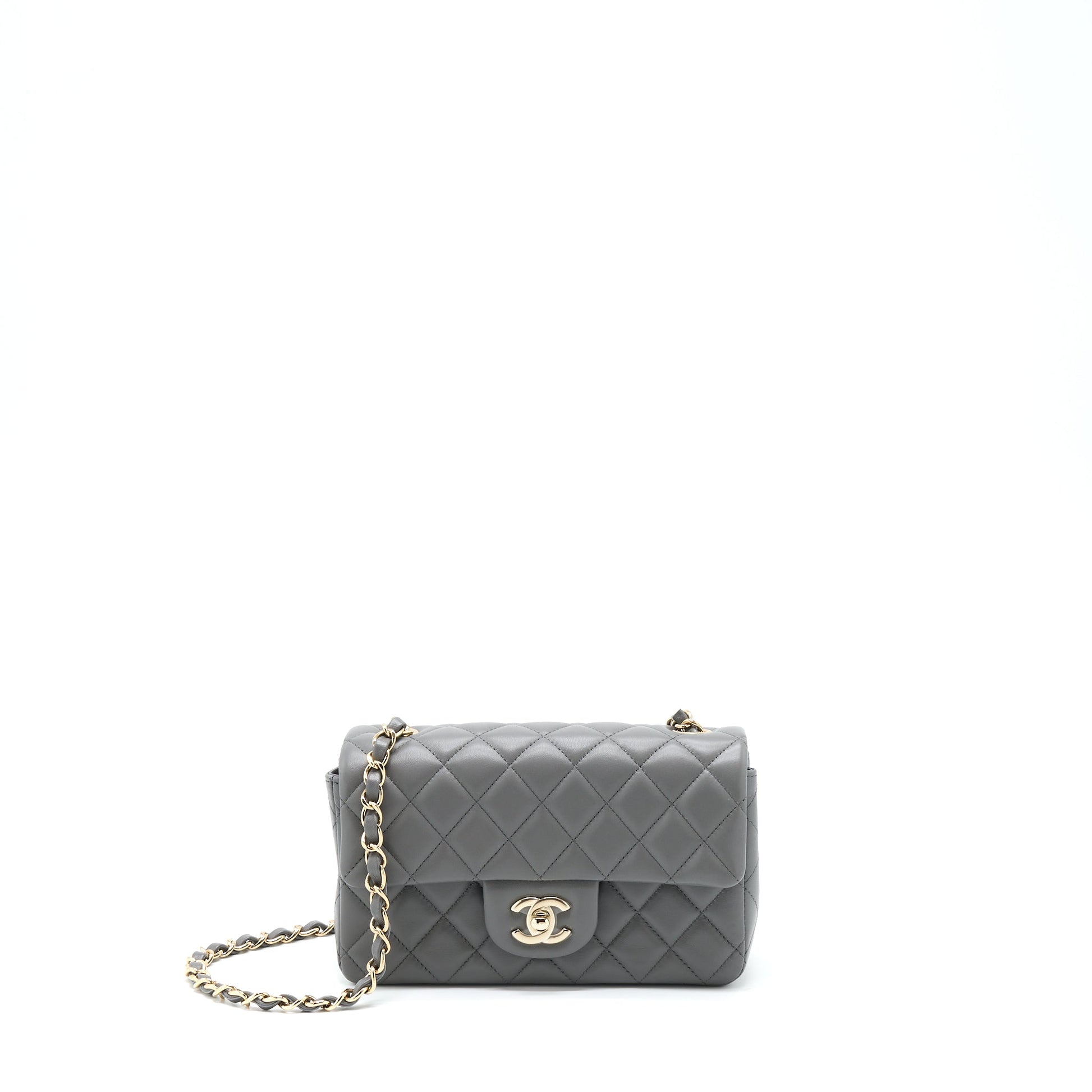 Chanel 22A Rectangular Flap Lambskin LGHW Microchip Grey Shoulder Bag