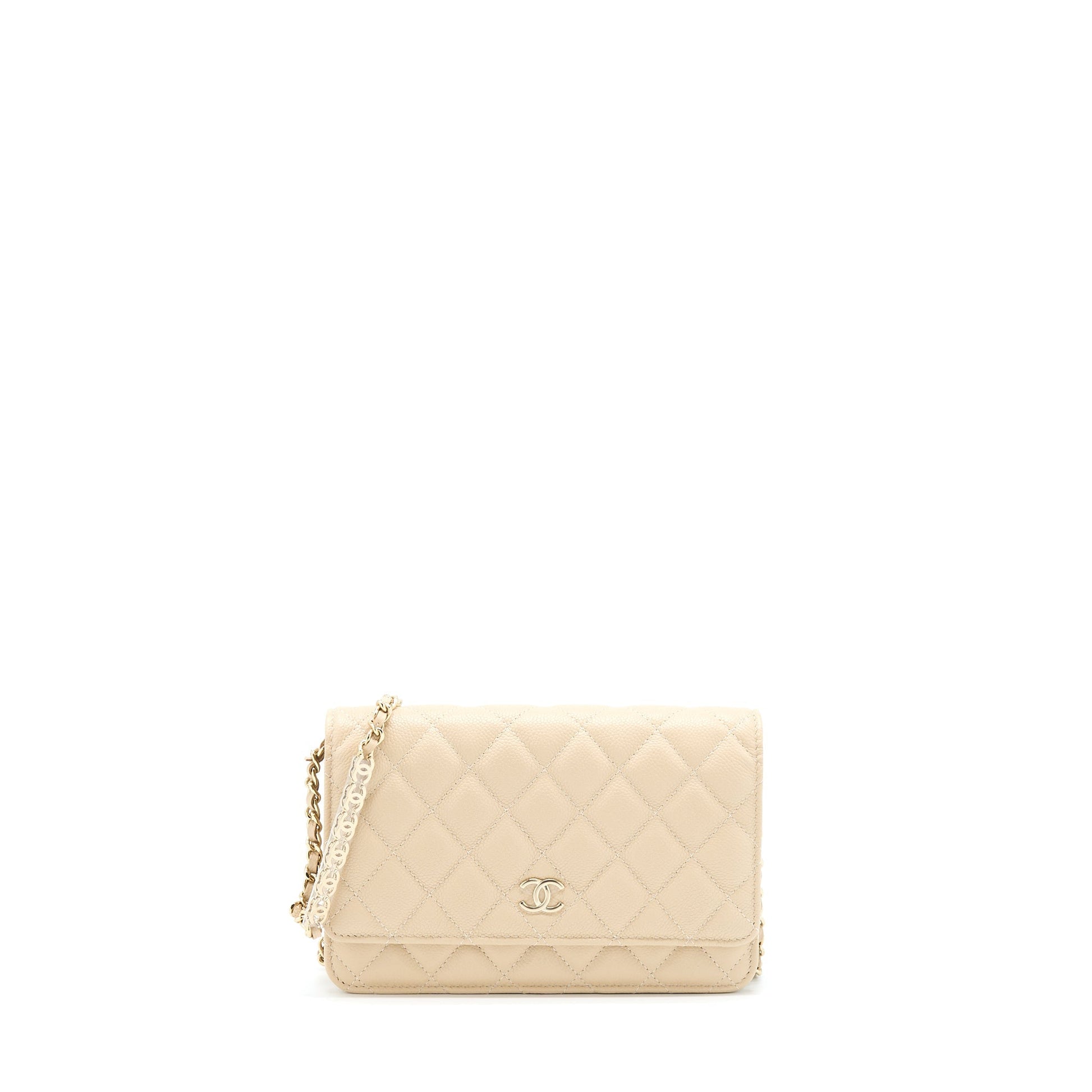 Chanel On Detailed Caviar LGHW Microchip Beige Wallet Case