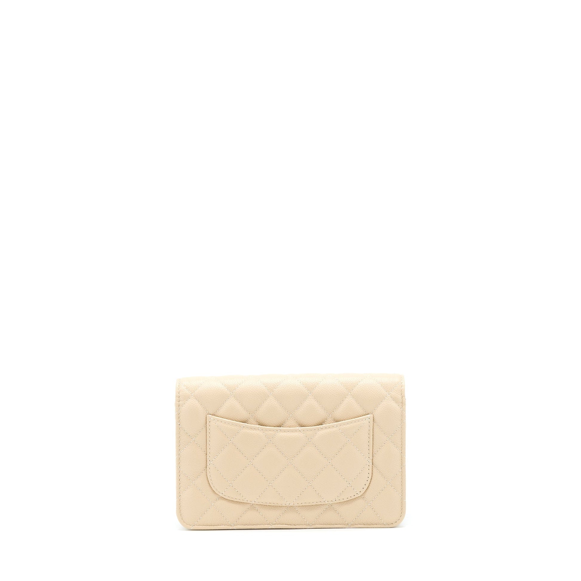 Chanel On Detailed Caviar LGHW Microchip Beige Wallet Case