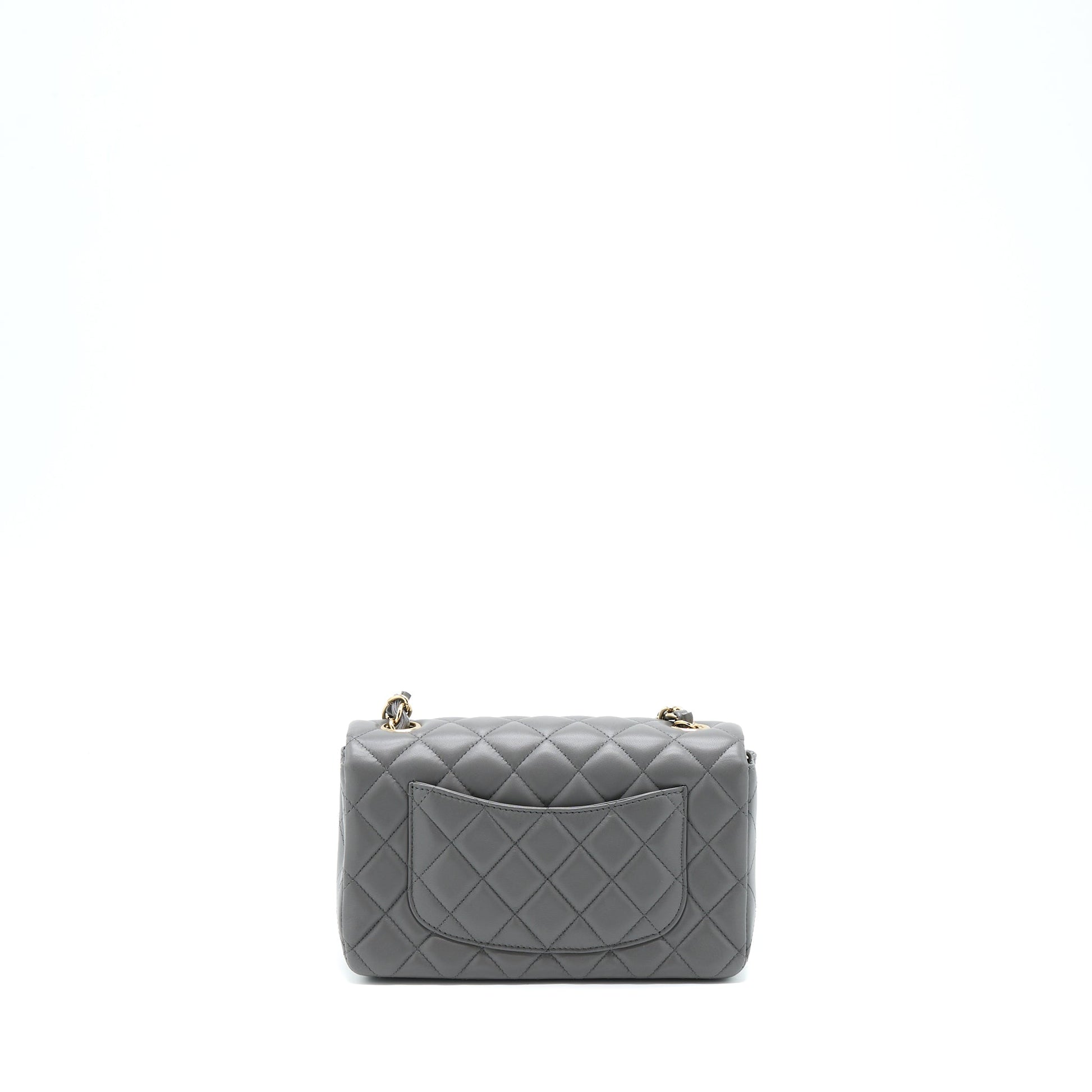 Chanel 22A Rectangular Flap Lambskin LGHW Microchip Grey Shoulder Bag