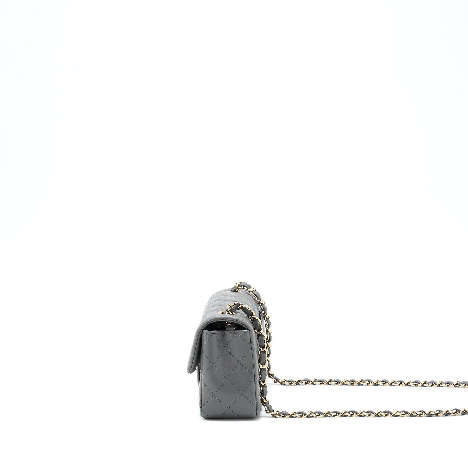 Chanel 22A Rectangular Flap Lambskin LGHW Microchip Grey Shoulder Bag