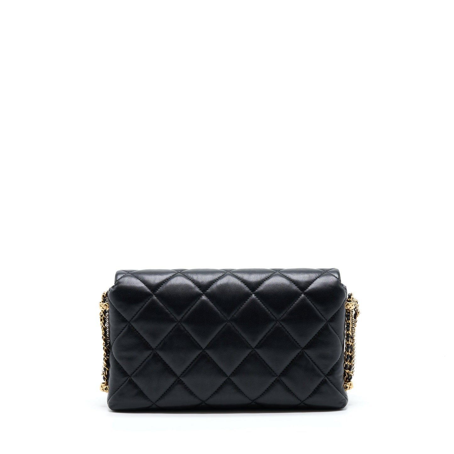 Chanel 21A Quilted Detailed Logo Flap Lambskin Black Shoulder Bag