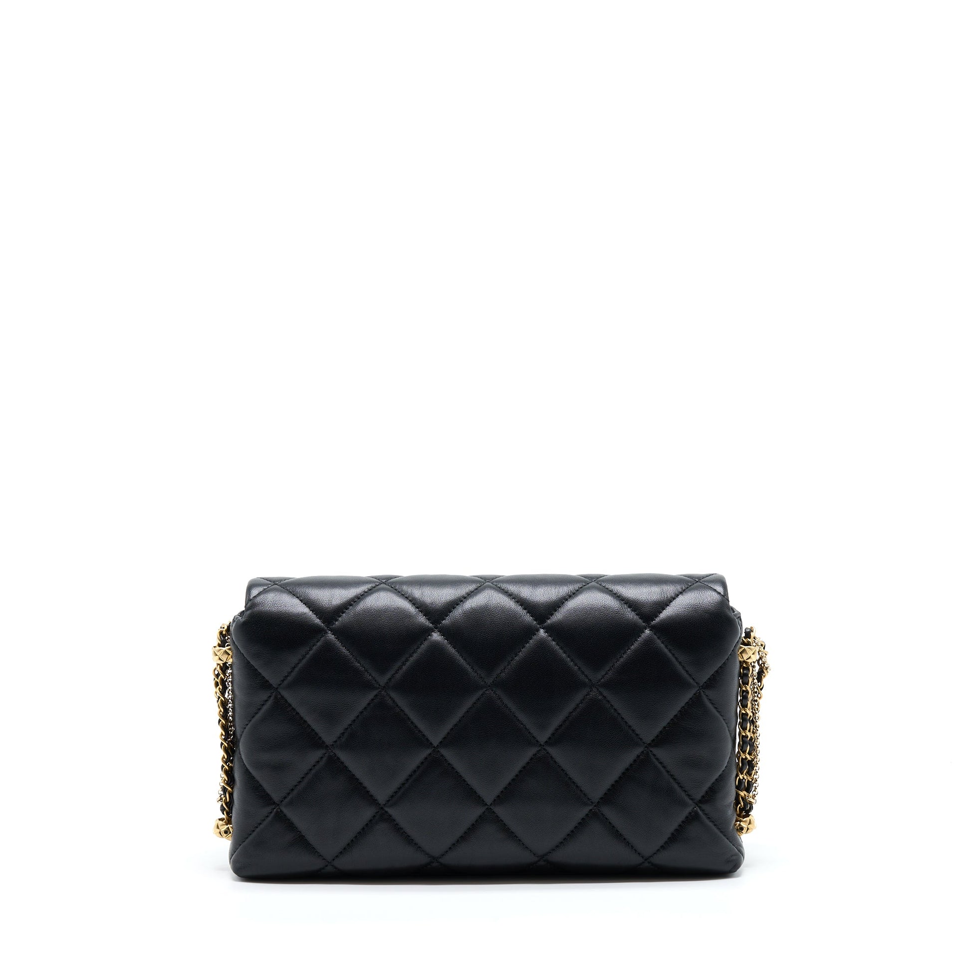 Chanel 21A Quilted Detailed Logo Flap Lambskin Black Shoulder Bag