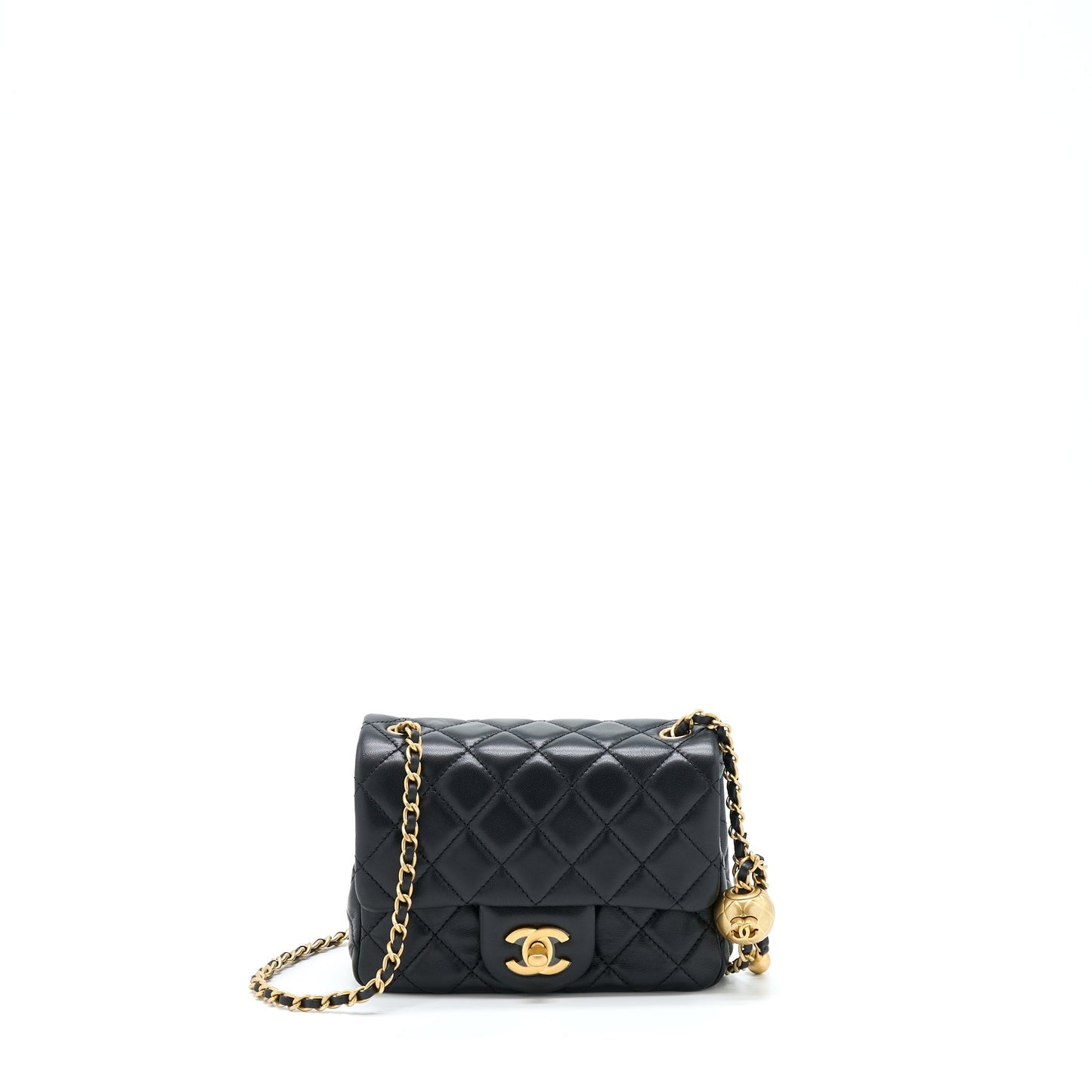 Chanel Pearl Crush Square Lambskin Brushed GHW Black Mini Bag Ghw Microchip