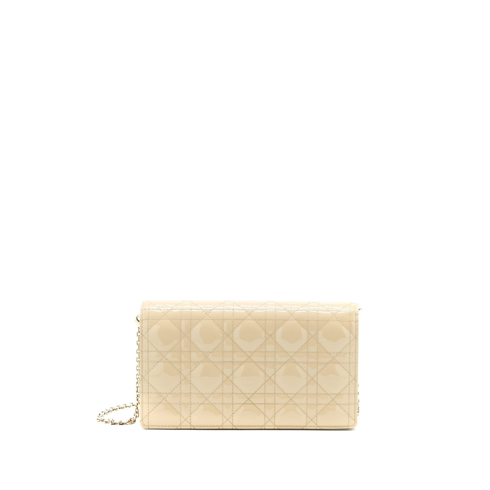 Dior Lady Pouch With Patent Handbag Beige Chain Travel Bag