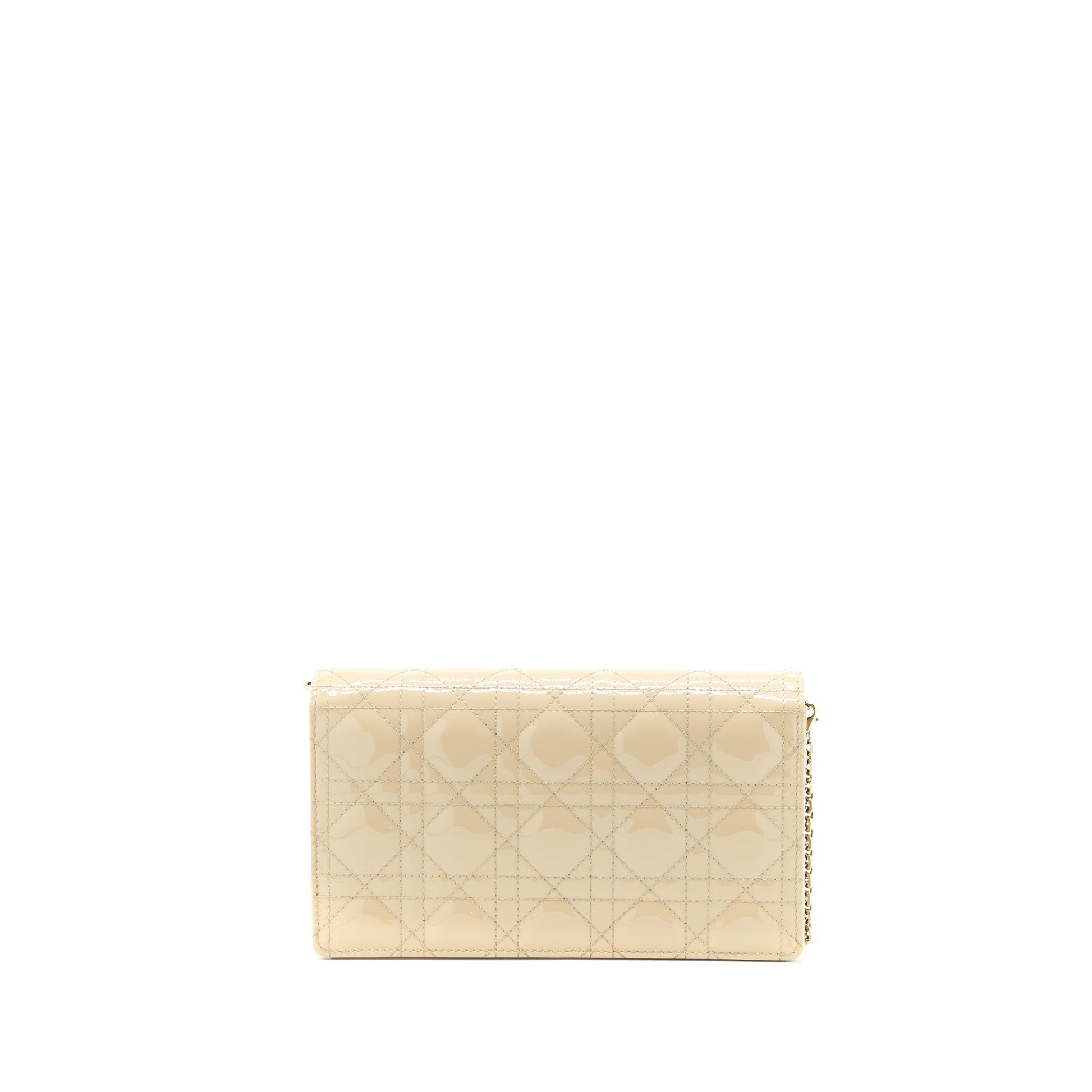 Dior Lady Pouch With Patent Handbag Beige Chain Travel Bag
