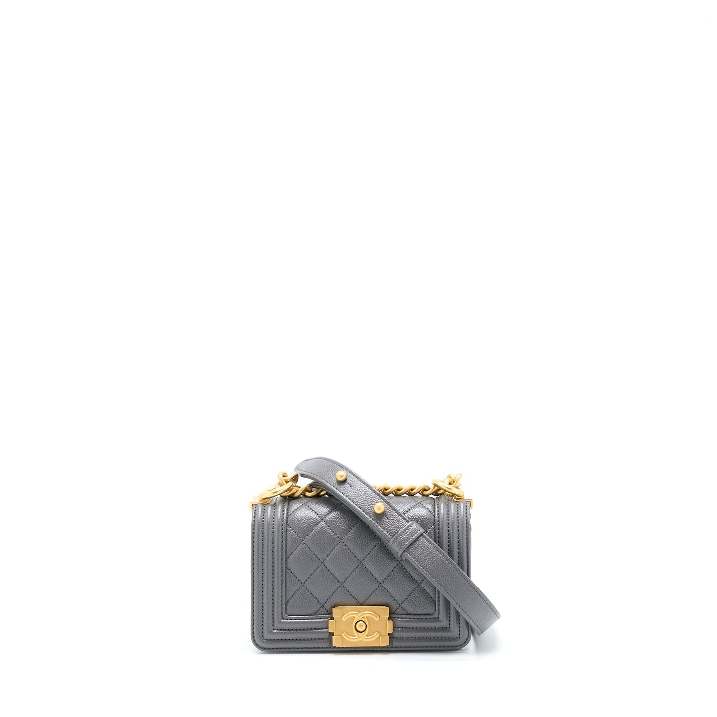 Chanel Boy Caviar Brushed GHW Microchip Grey Mini Bag