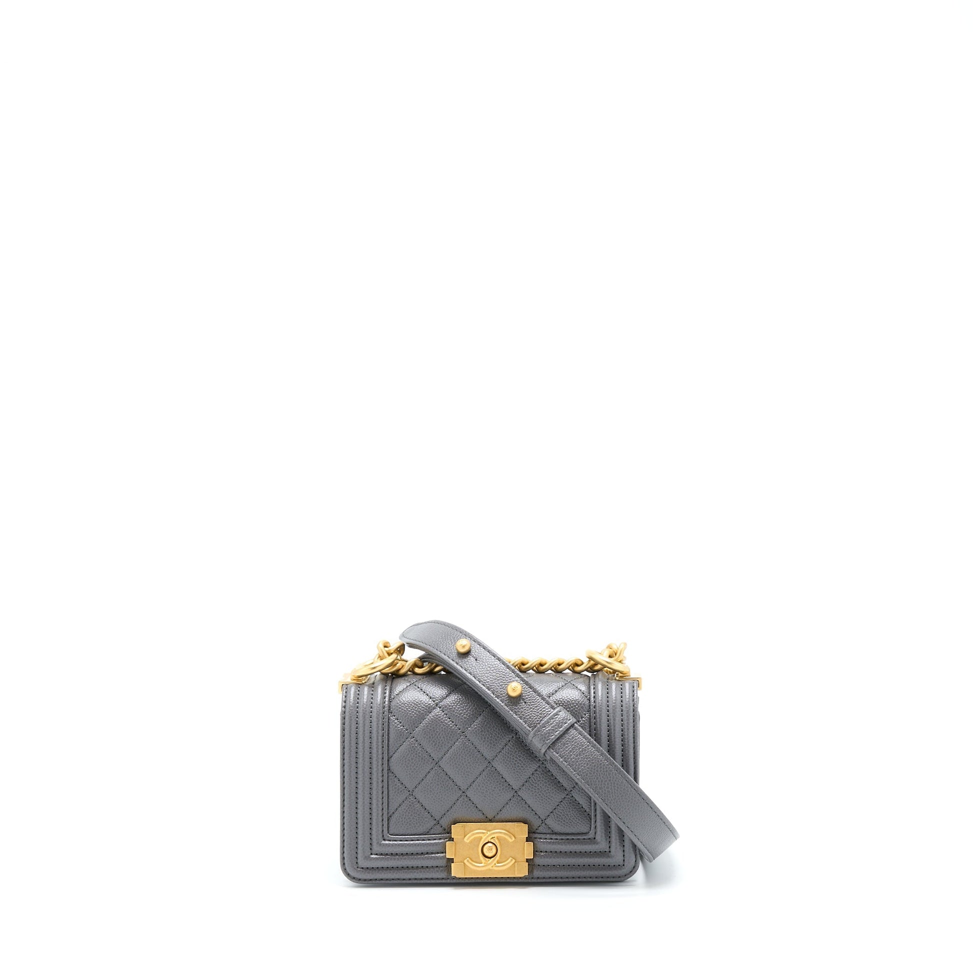 Chanel Boy Caviar Brushed GHW Microchip Grey Mini Bag