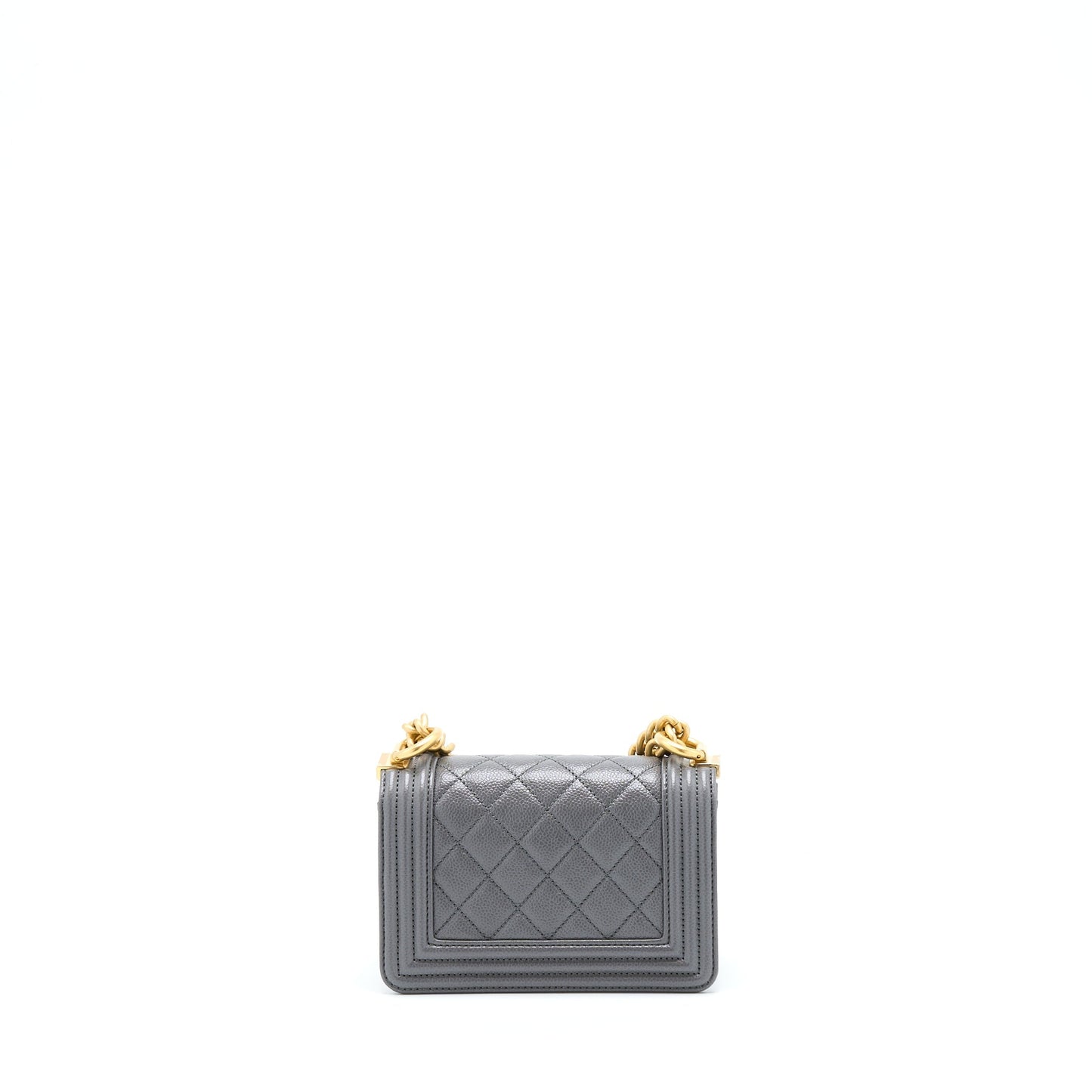 Chanel Boy Caviar Brushed GHW Microchip Grey Mini Bag