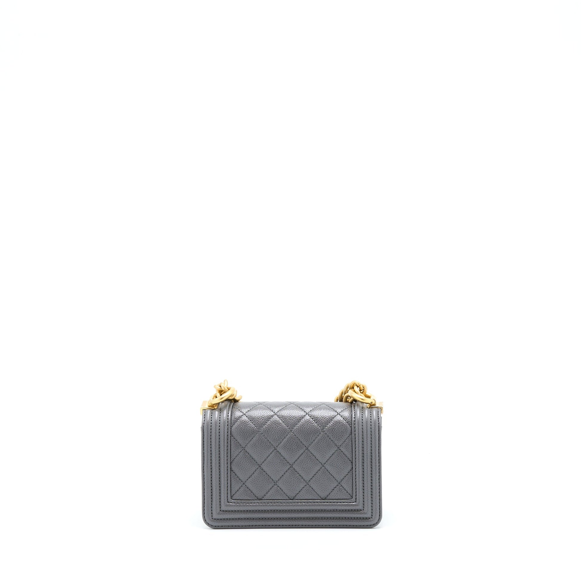 Chanel Boy Caviar Brushed GHW Microchip Grey Mini Bag