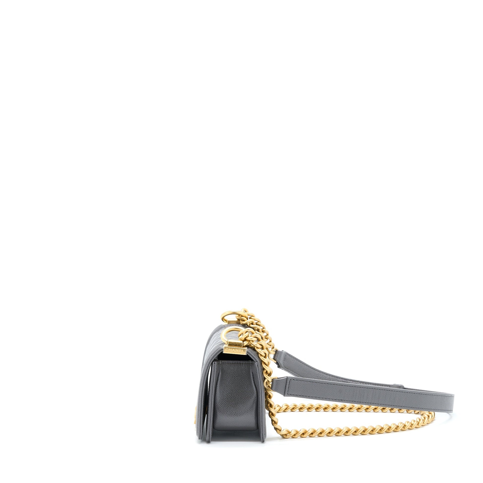 Chanel Boy Caviar Brushed GHW Microchip Grey Mini Bag