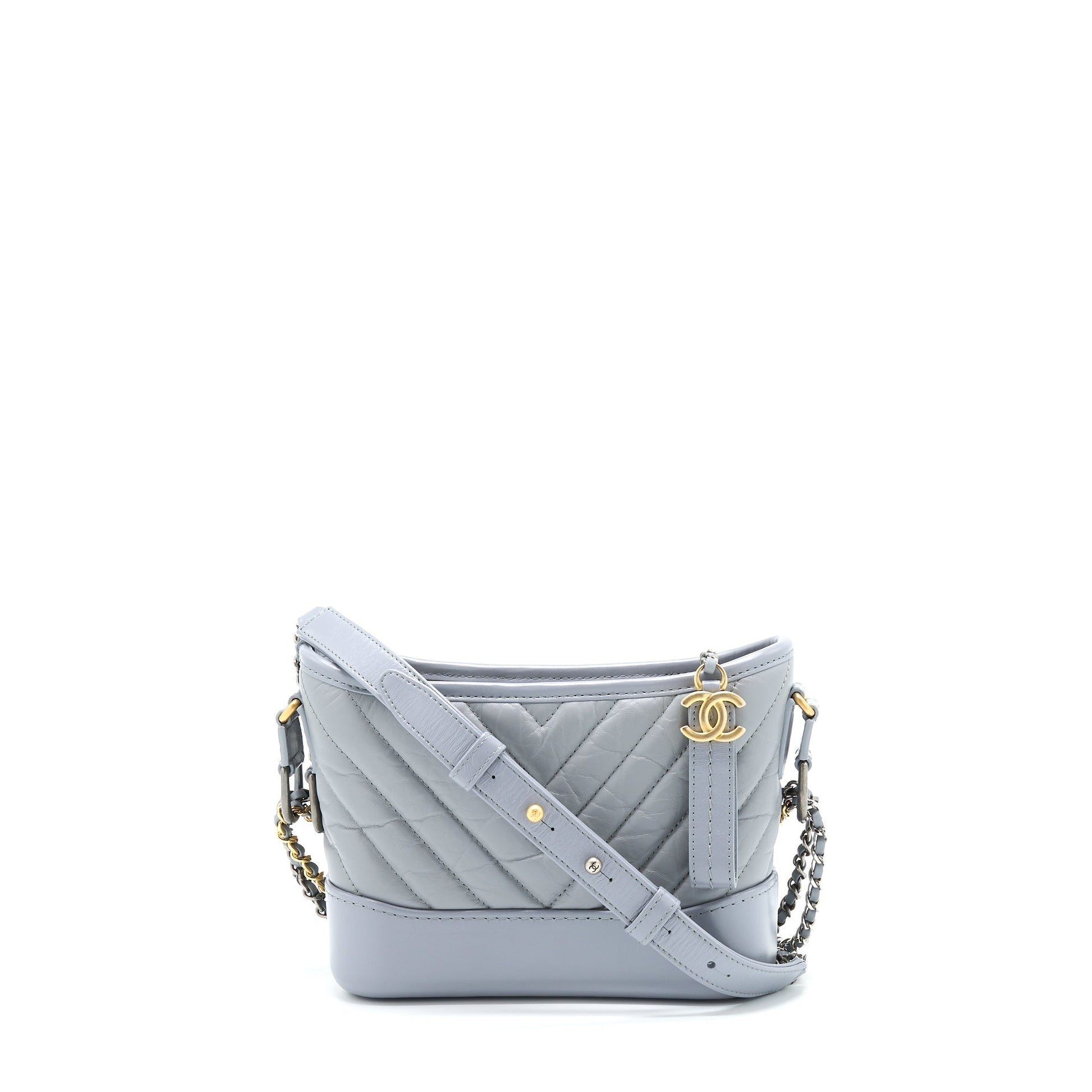 Chanel Chevron Gabrielle Hobo Aged Calfskin Hardware Multicolour Grey Small Shoulder Bag