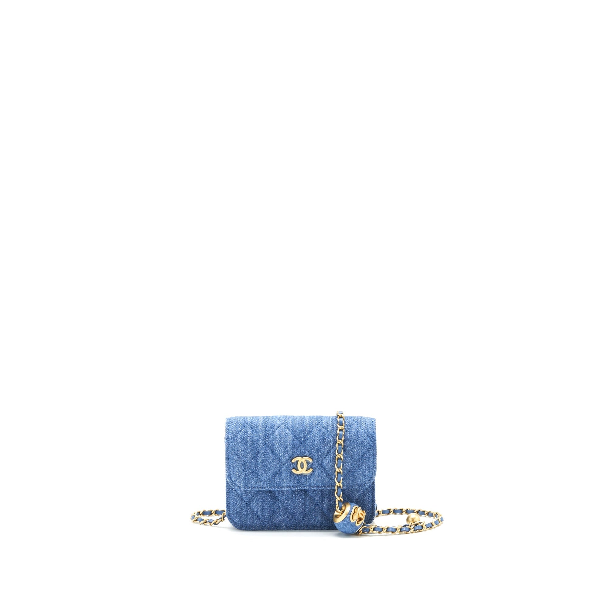 Chanel pearl crush flap belt denim GHW