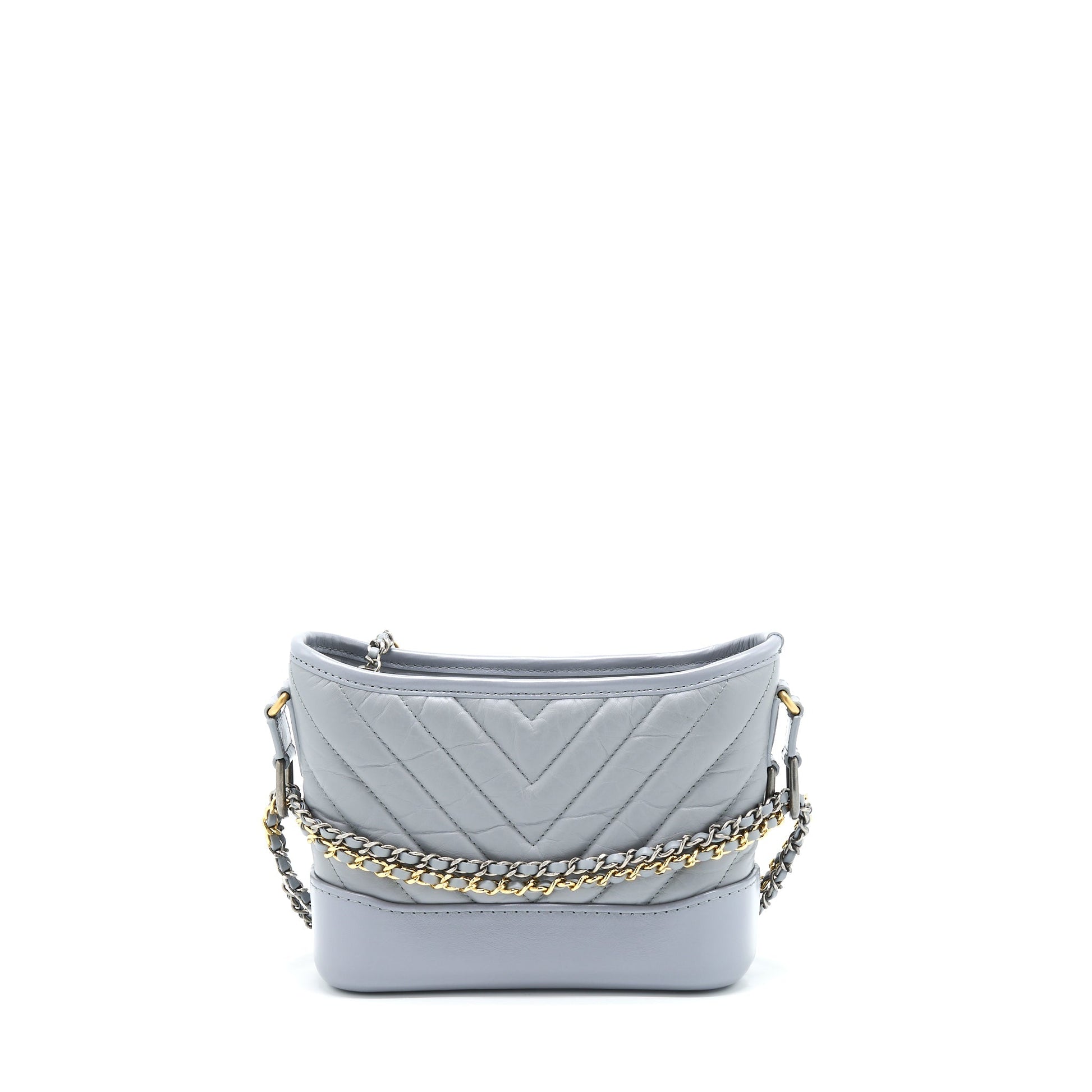 Chanel Chevron Gabrielle Hobo Aged Calfskin Hardware Multicolour Grey Small Shoulder Bag