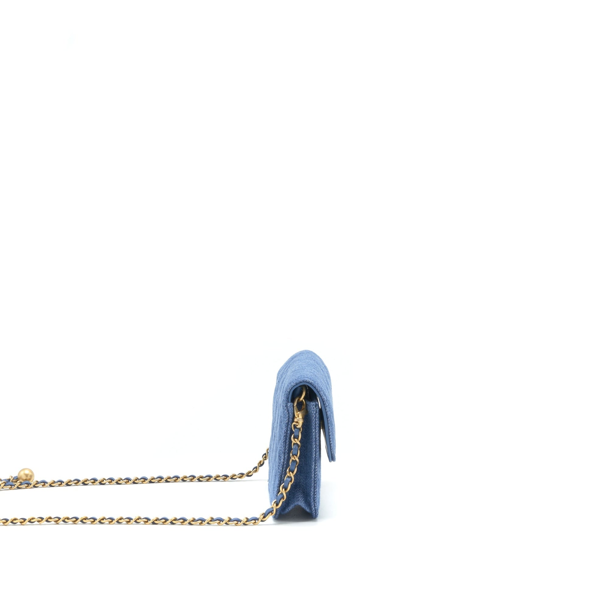Chanel pearl crush flap belt denim GHW