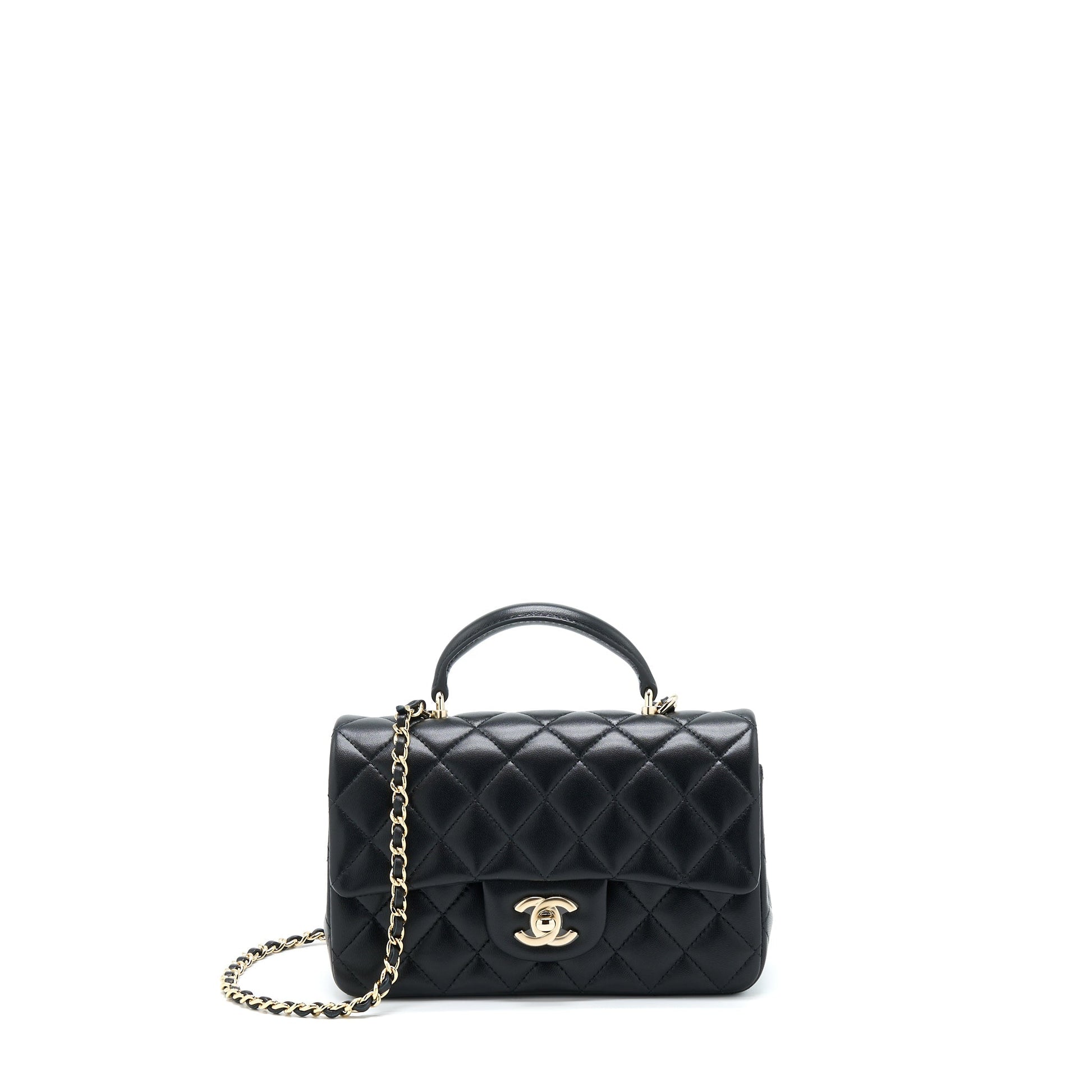 Chanel 22A Top Handle Rectangular Flap Lambskin Black Shoulder Bag Microchip 1