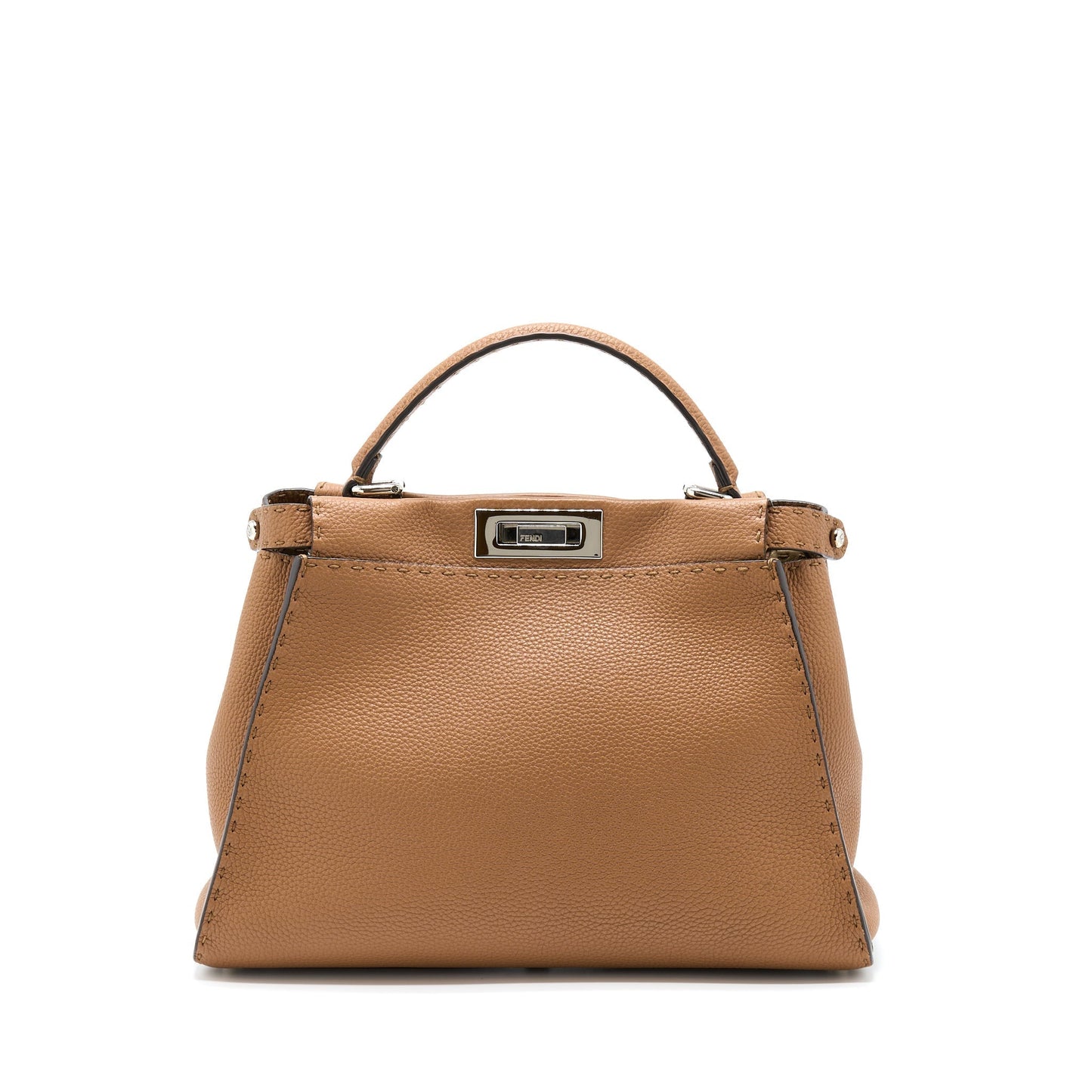 Fendi Peekaboo Tote Purse Grained Calfskin Caramel Medium Tote Bag