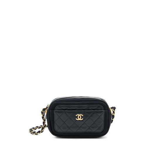 Chanel Camera GHW Black Canvas Leather Crossbody Bag