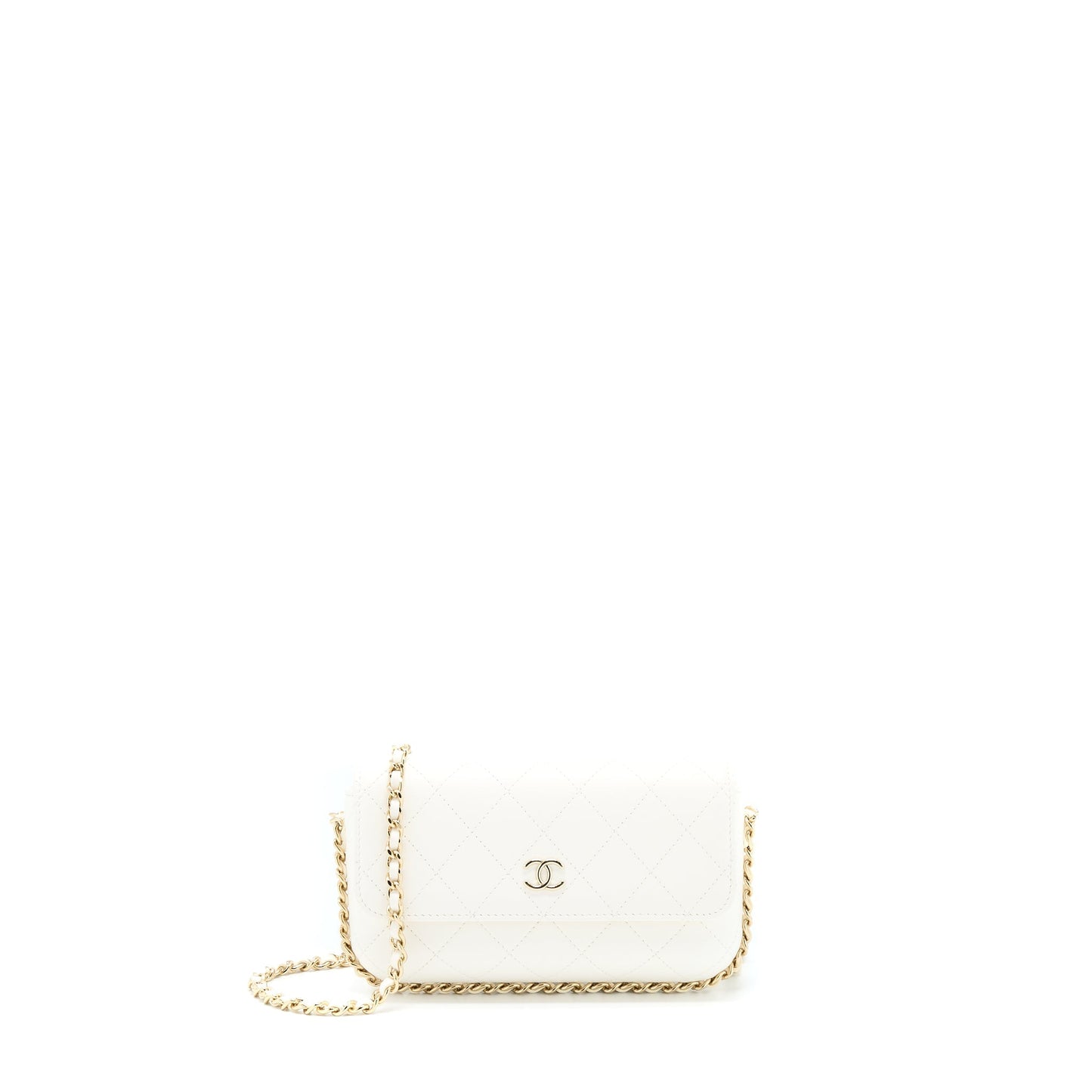 Chanel Rectangular Flap Phone Quilted Lambskin LGHW White Mini Bag