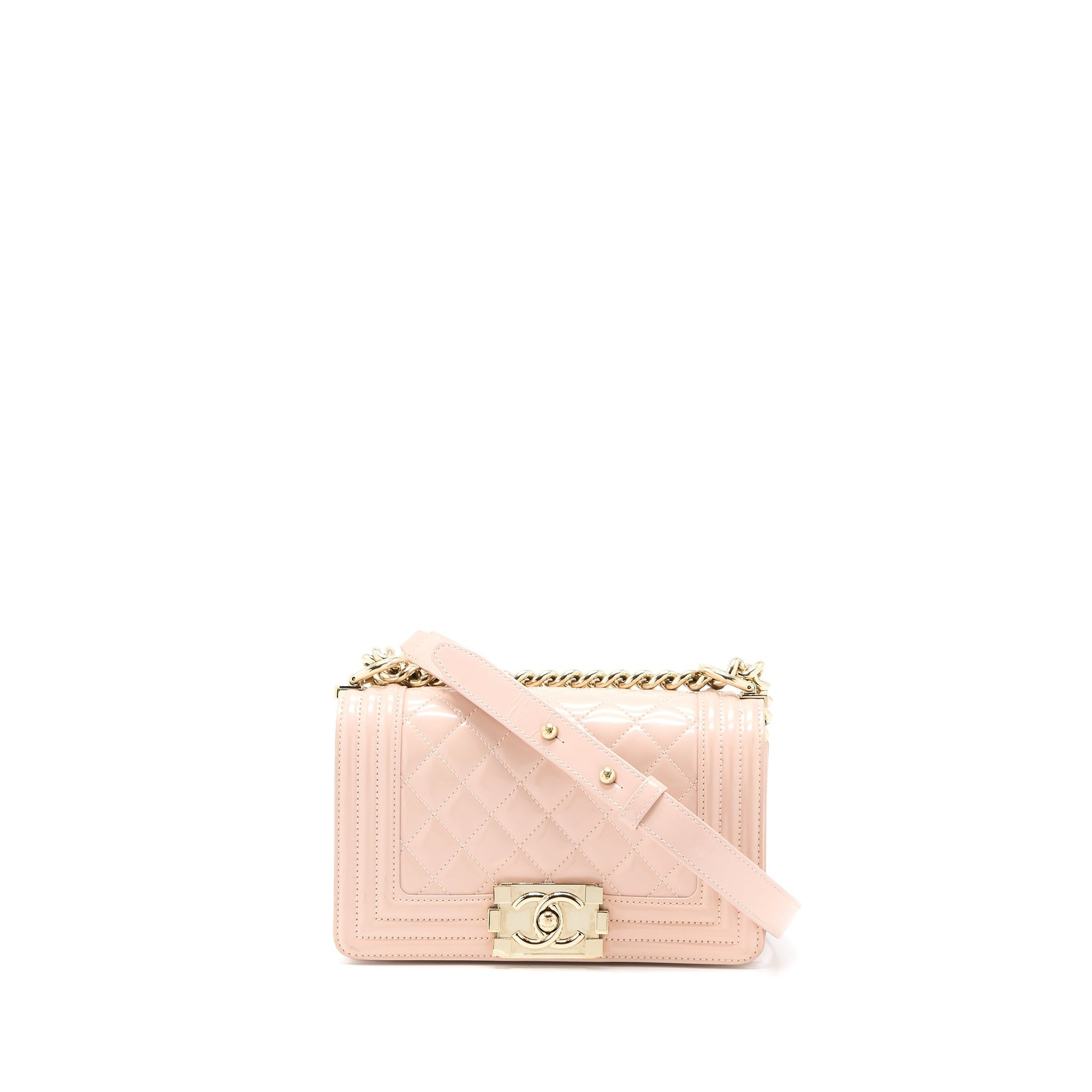 Chanel Boy Patent Light LGHW Pink Small Leather Handbag