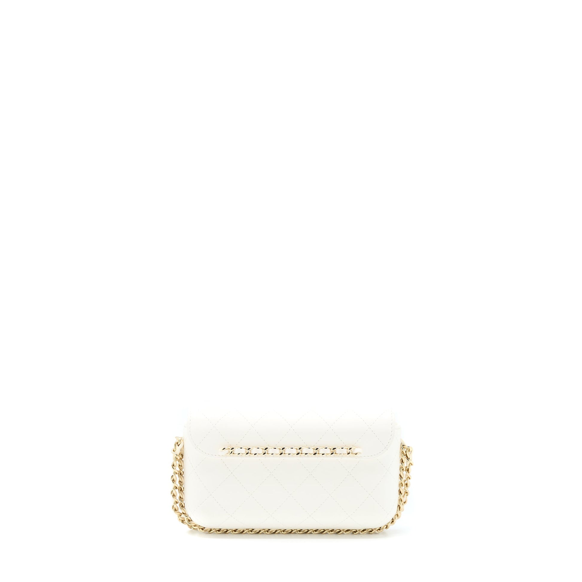 Chanel Rectangular Flap Phone Quilted Lambskin LGHW White Mini Bag