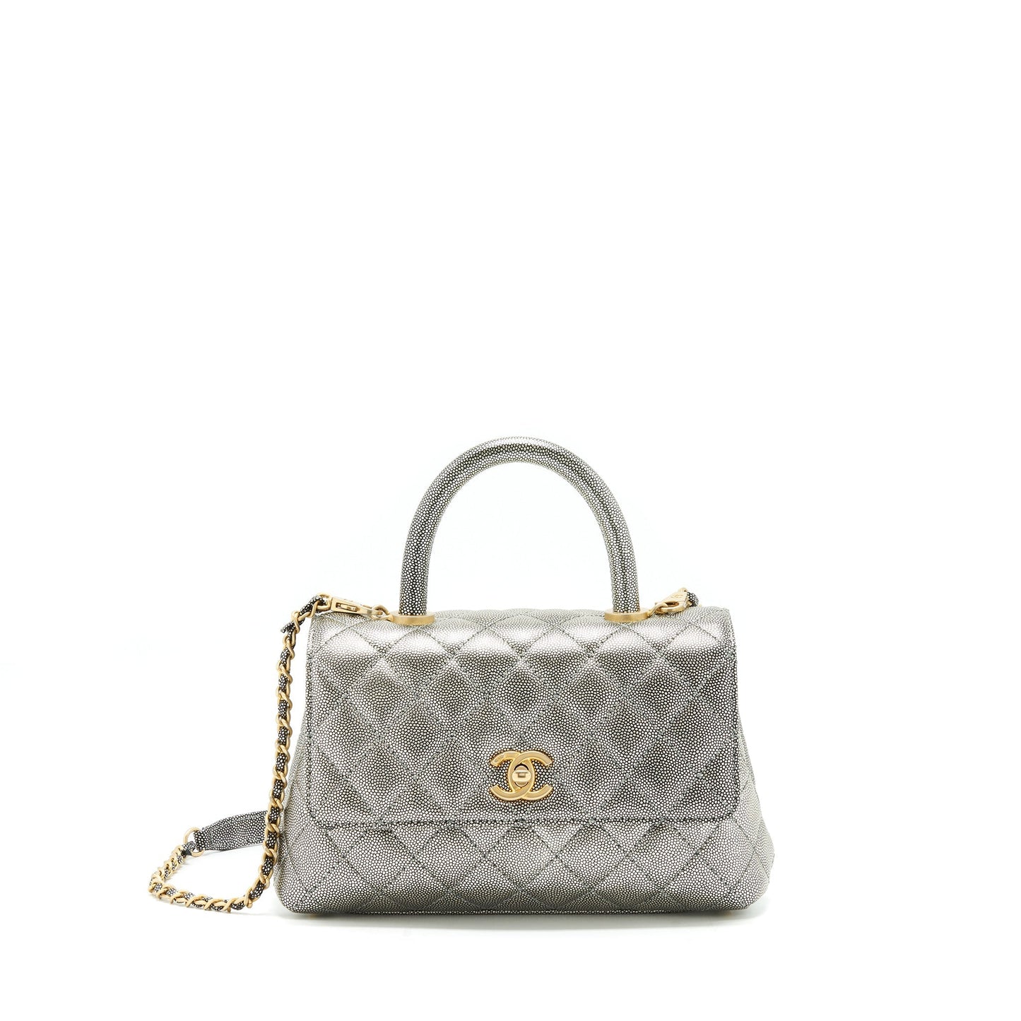 Chanel coco handle 24cm Caviar Silver Small Handbag