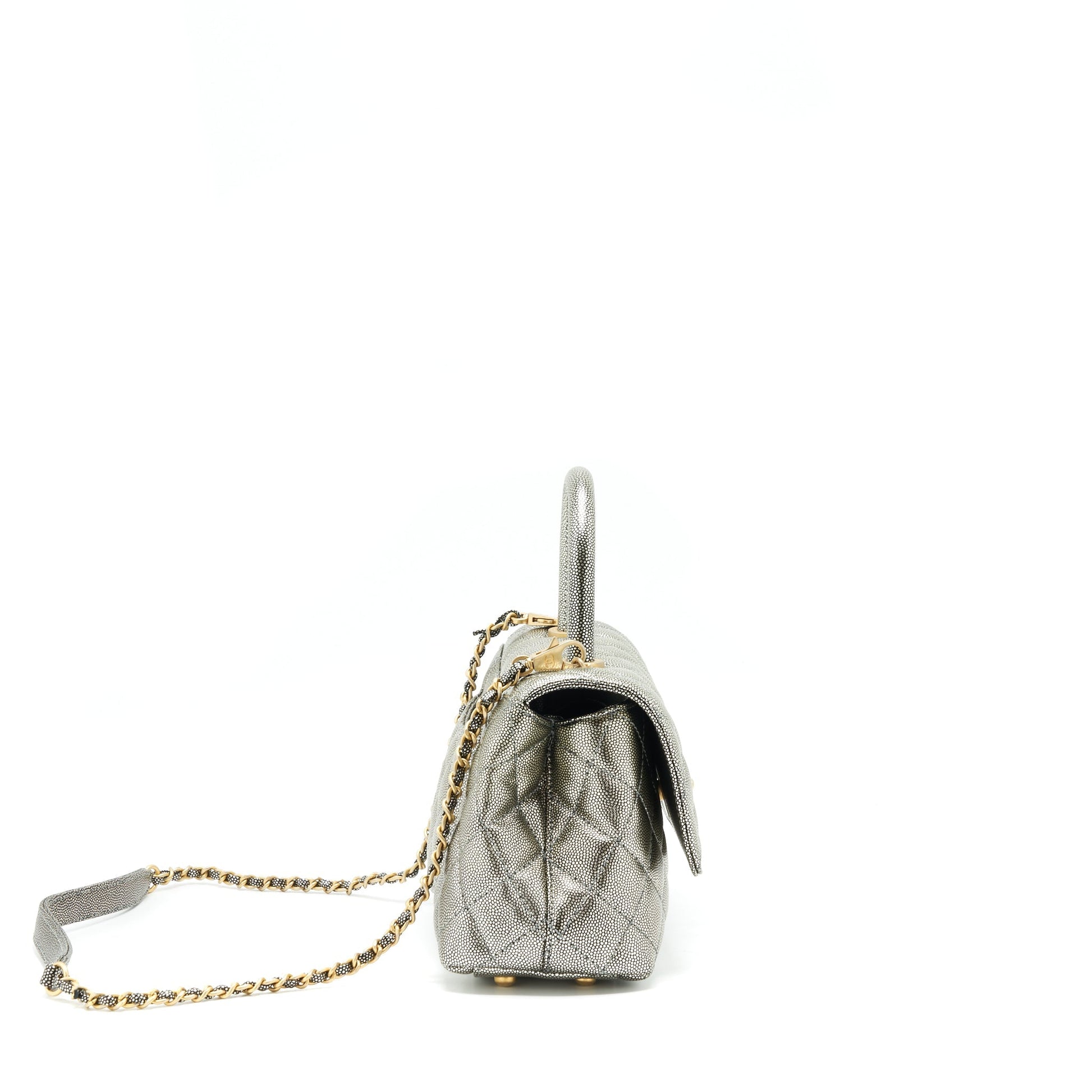 Chanel coco handle 24cm Caviar Silver Small Handbag