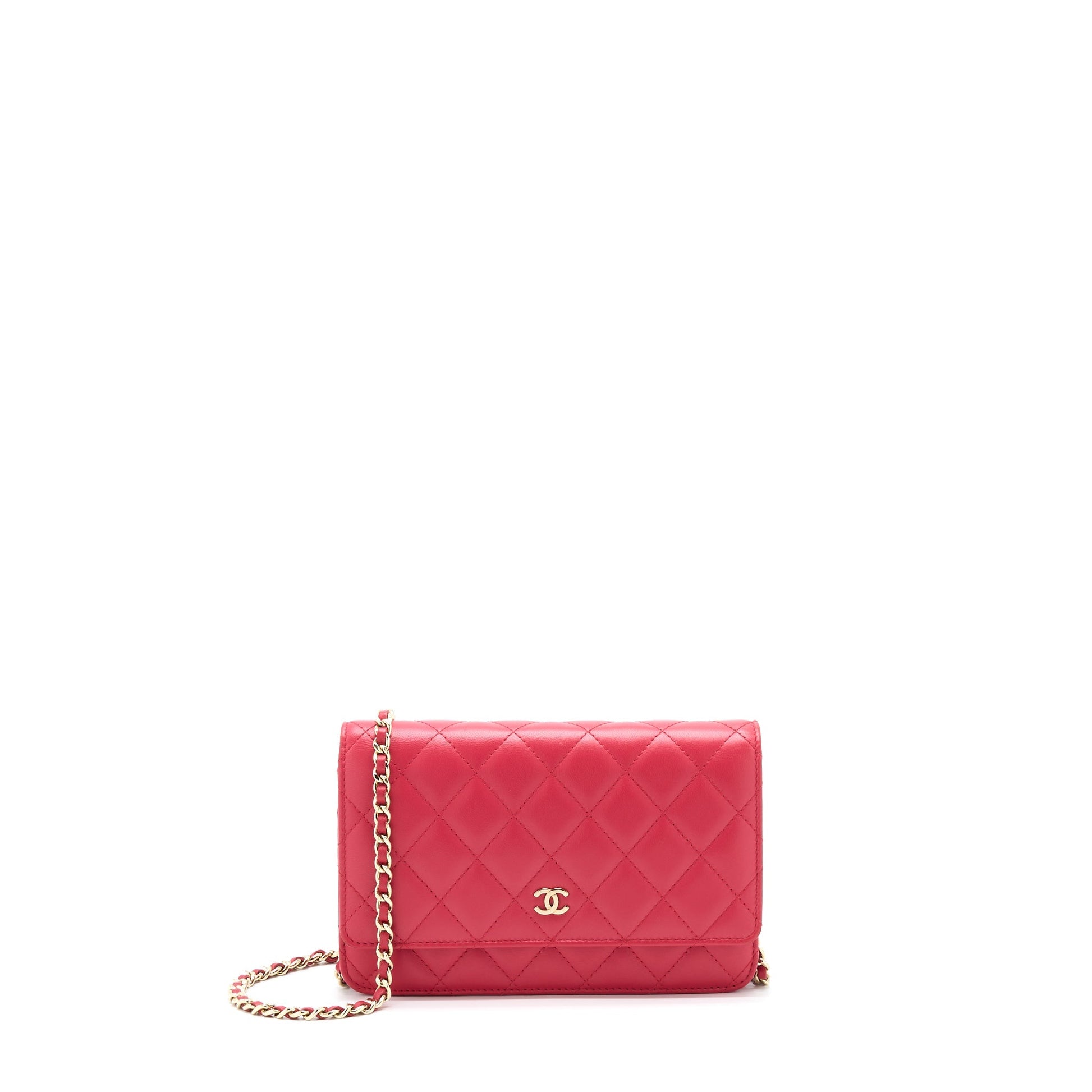 Chanel Classic On Lambskin GHW Red Wallet Case