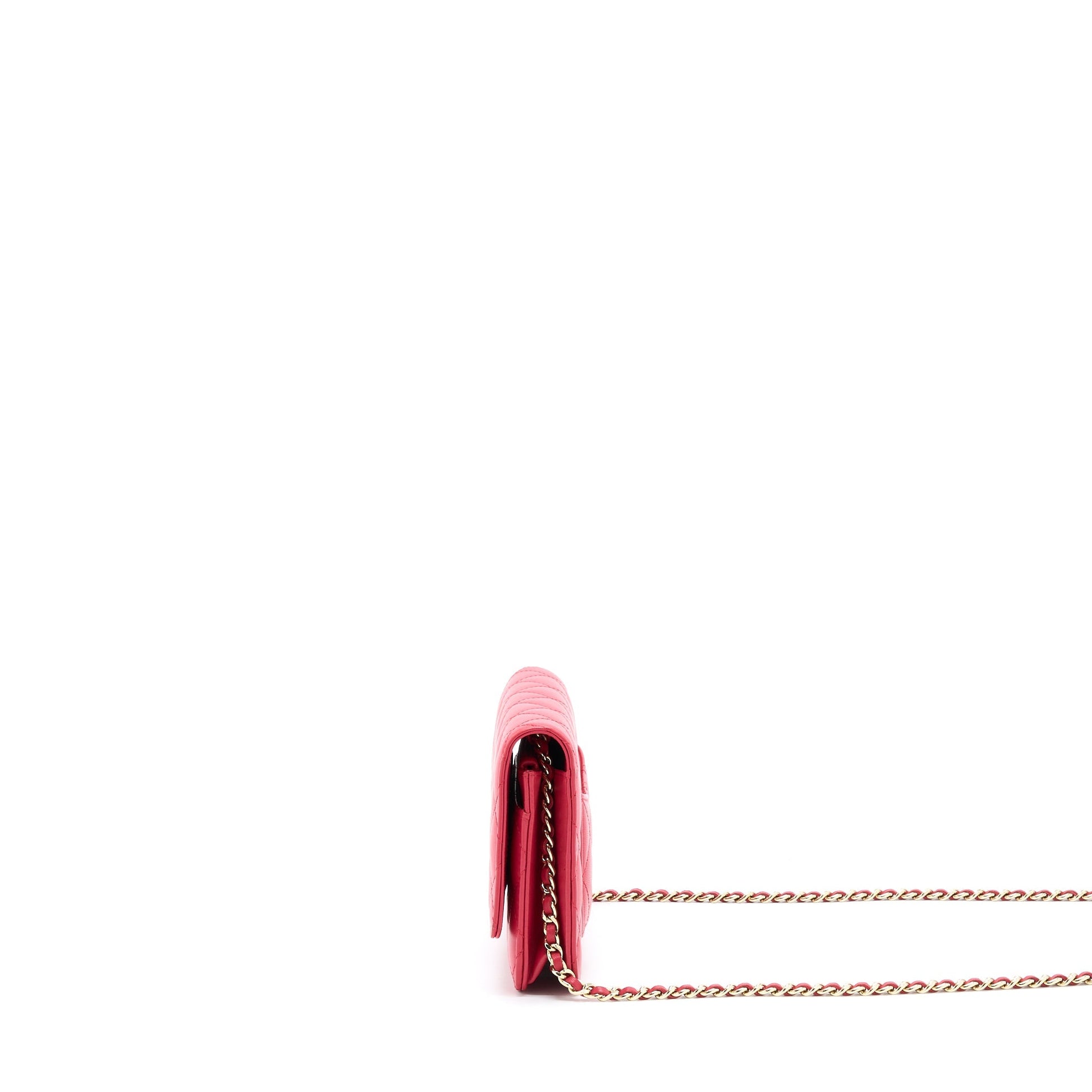 Chanel Classic On Lambskin GHW Red Wallet Case