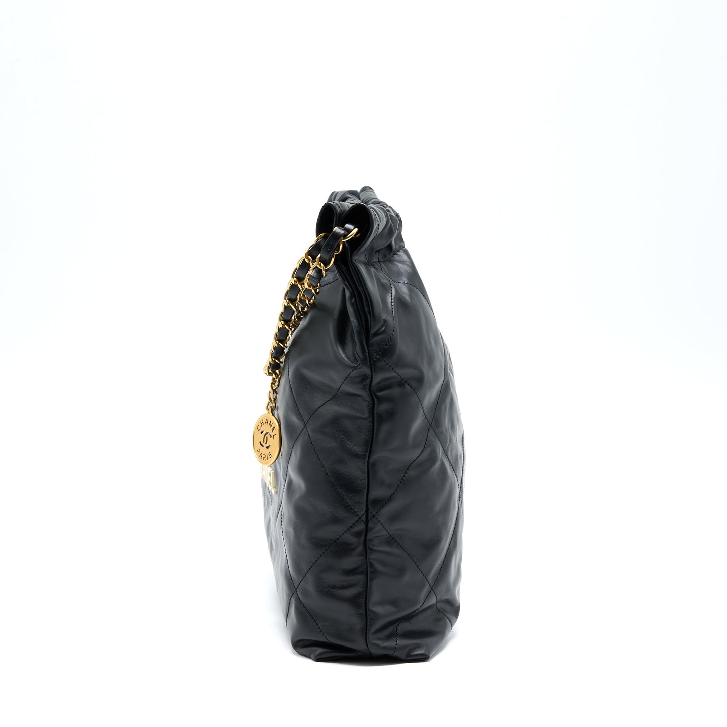 Chanel 22 Shiny Calfskin GHW Microchip Black Handbag Ghw Microchip