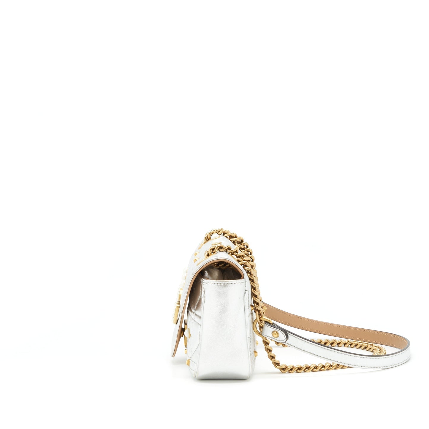 Gucci Marmont Flap Bag Limited Edition With Pearl Gold Silver Travel Bag